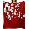 Cherry Blossom Red White Asia Floral Travel-friendly Throw Blanket