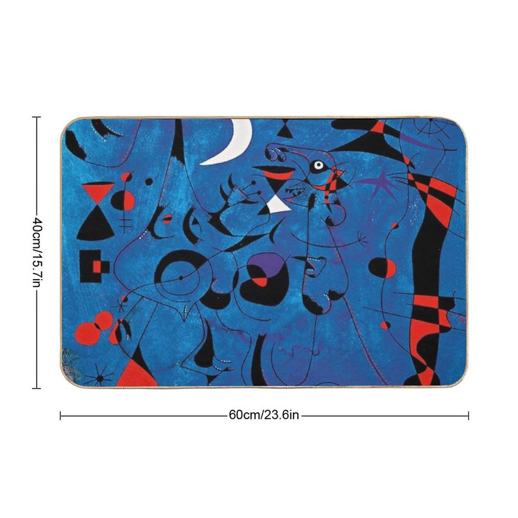 Joan Miro Red Shapes on Blue  Easy Maintenance Bath Mat