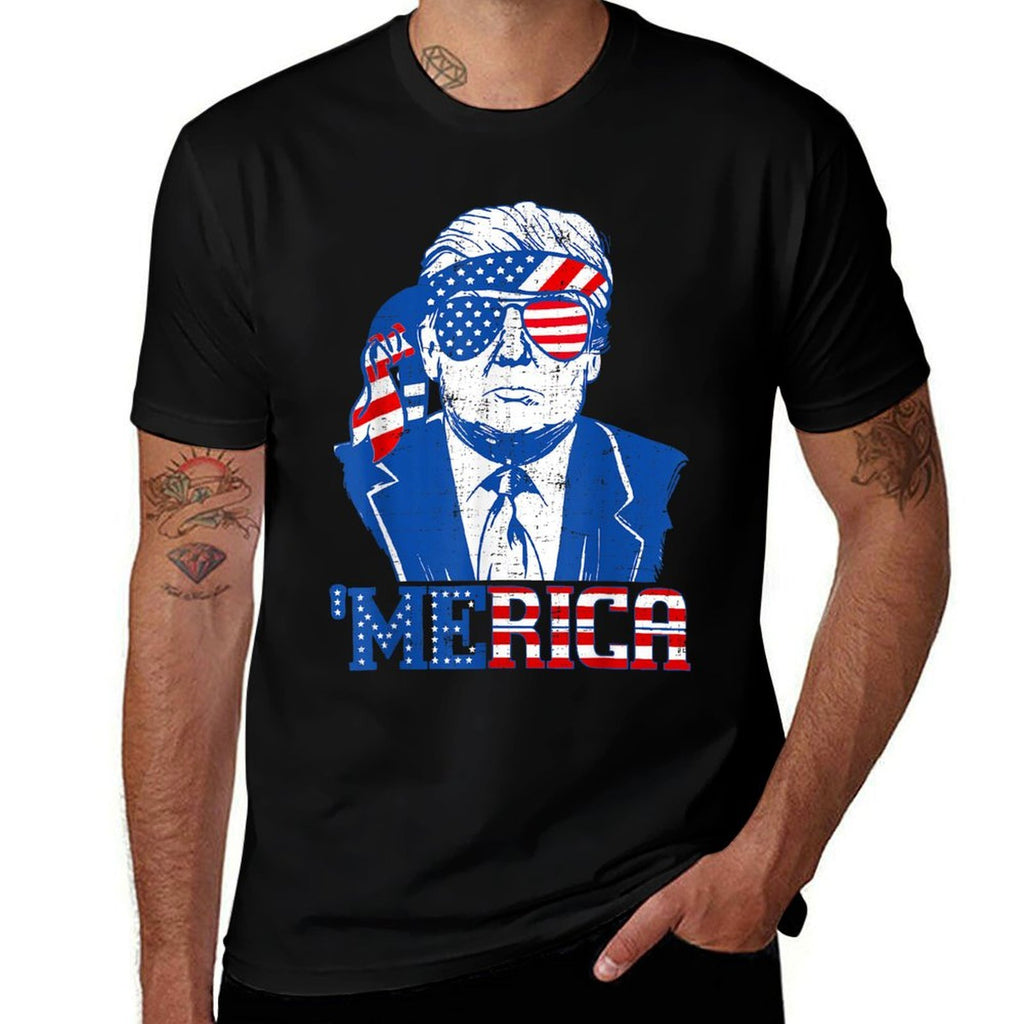 'Merica Donald Trump - Funny Trump 4th Of July American Flag  Cotton T-Shirt