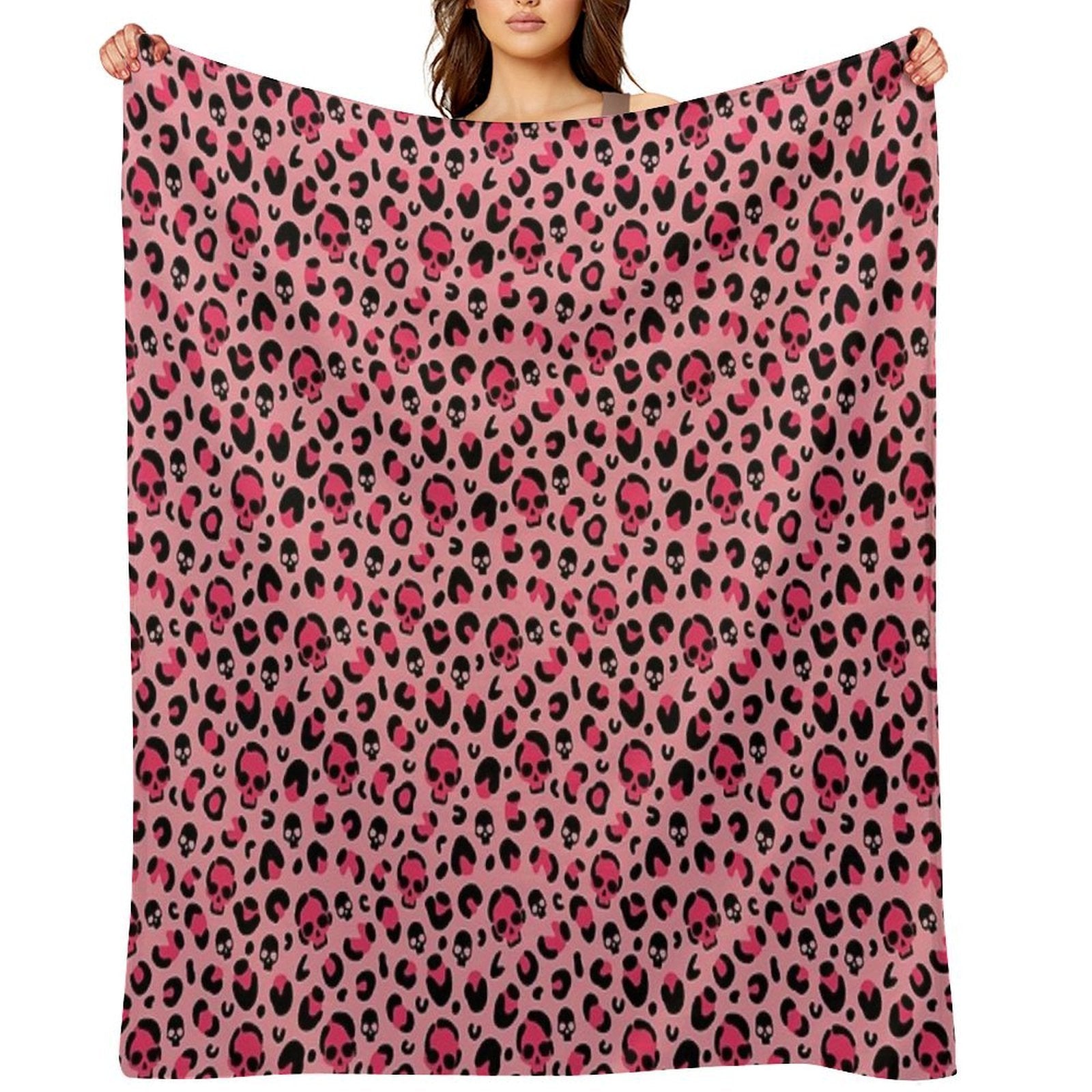 Skull Leopard Print on Pink Background. Premium Throw Blanket