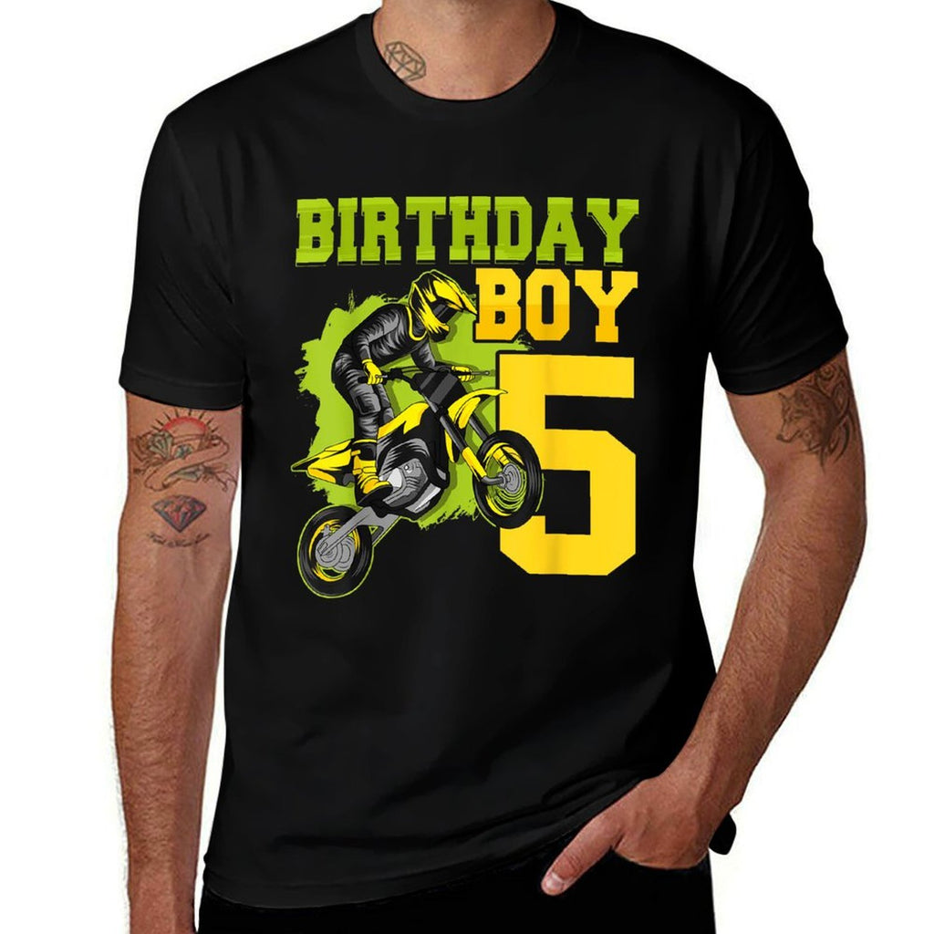 Motocross MX 5th Gift 5 Year Old Dirt Bike Birthday Party  Fade-proof Color T-Shirt