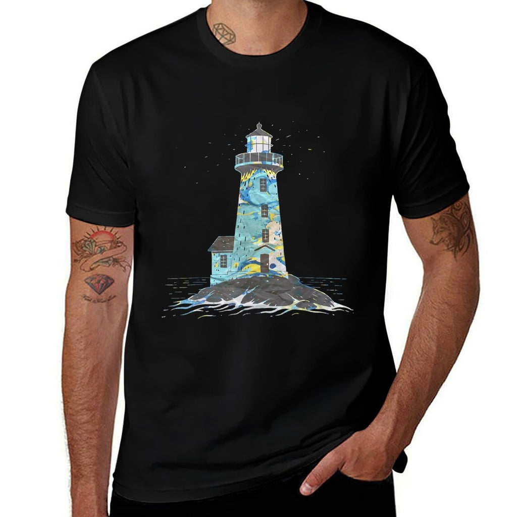 Cool Abstract Paint Swirl Lighthouse Coast Lovers Lighthouse  Slim-fit Cut T-Shirt