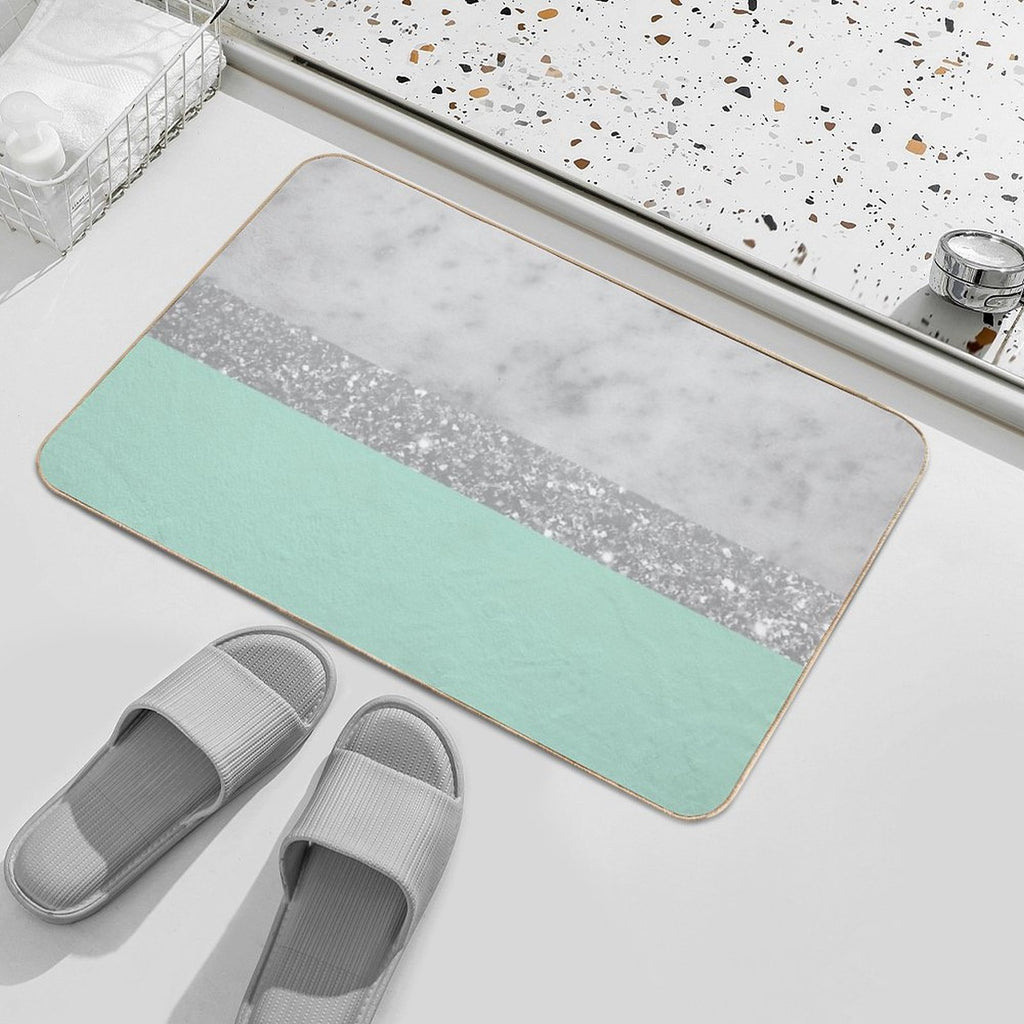 White Marble Mint Silver Stripe Glam #1 (Photo of Glitter Only - Not Reflective)  Easy Maintenance Bath Mat