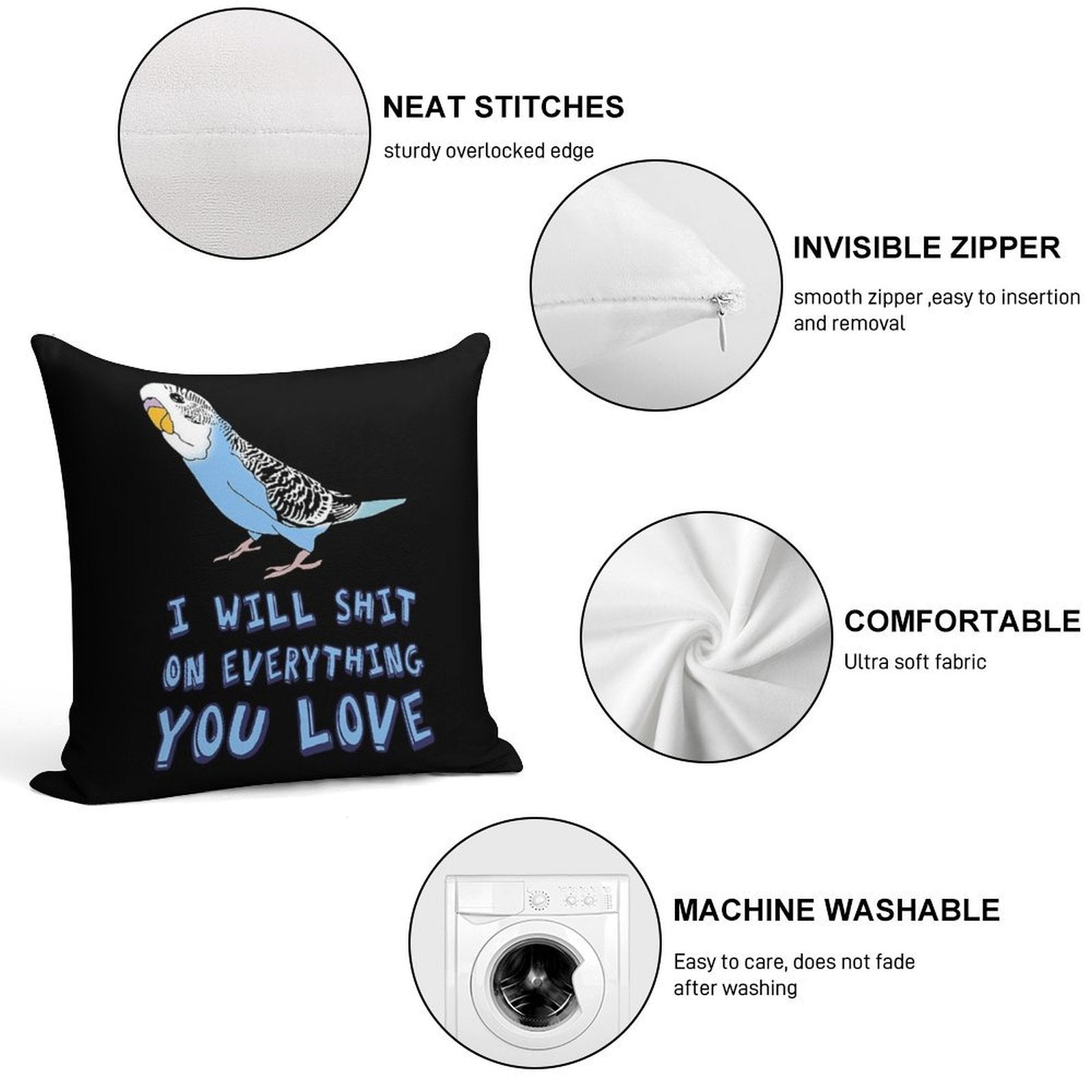 I Will Shit on Everything You Love - Blue Budgie Soft Durable Construction Throw Pillow