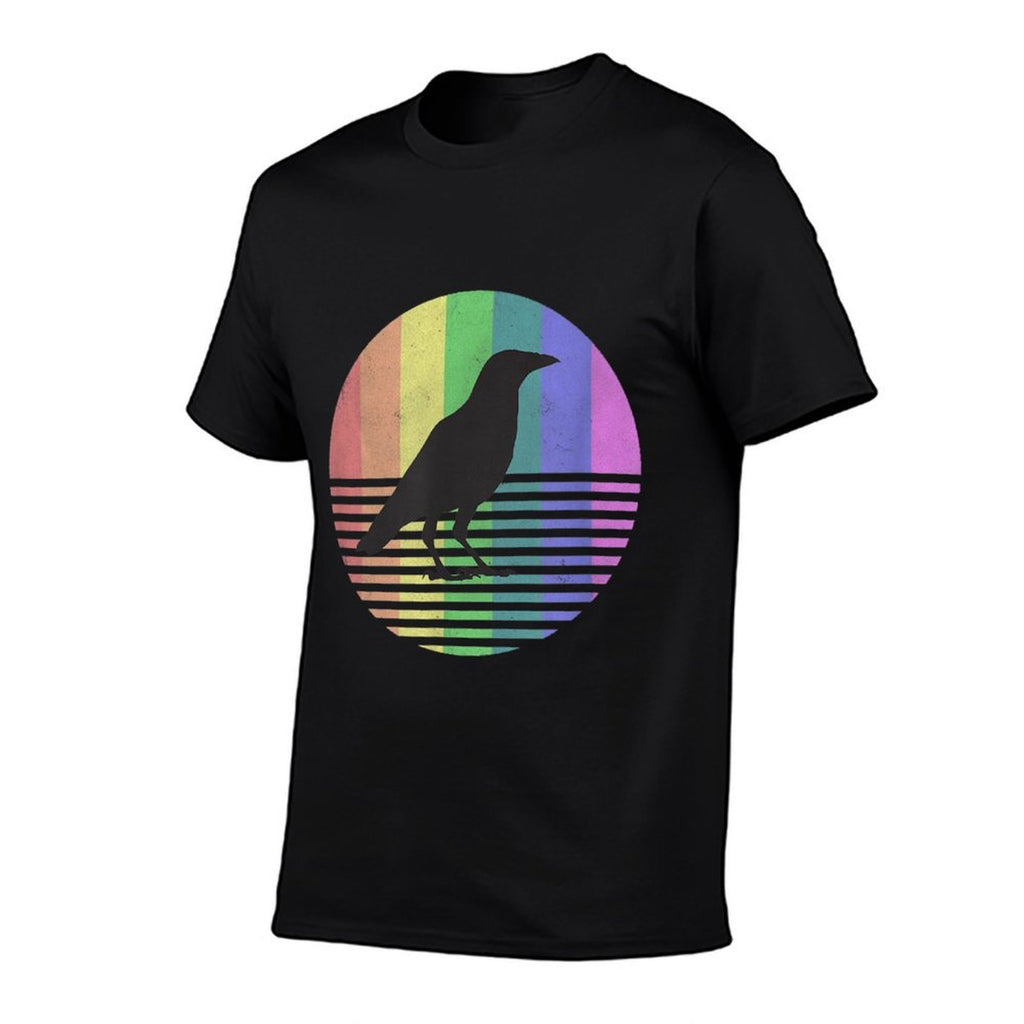 Retro Crow Gay Pride Rainbow 80s Bird Gift Distressed  Moisture-wicking T-Shirt