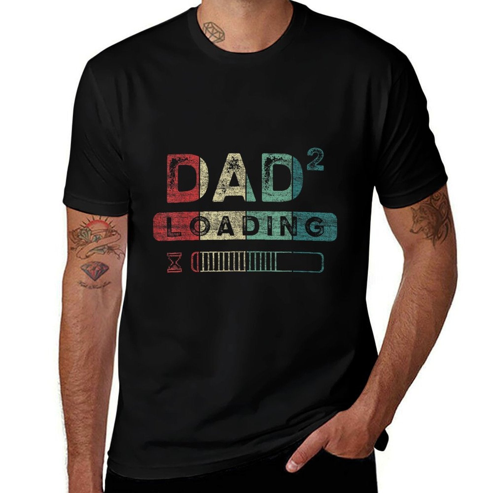 Dad-to-be, Twins, 2nd Child, Dad to The Power of 2 Loading  Cotton T-Shirt