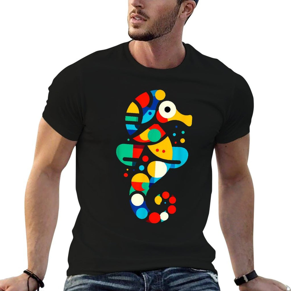 Modern Geometric Minimalism Illustration Seahorse Art  Breathable T-Shirt