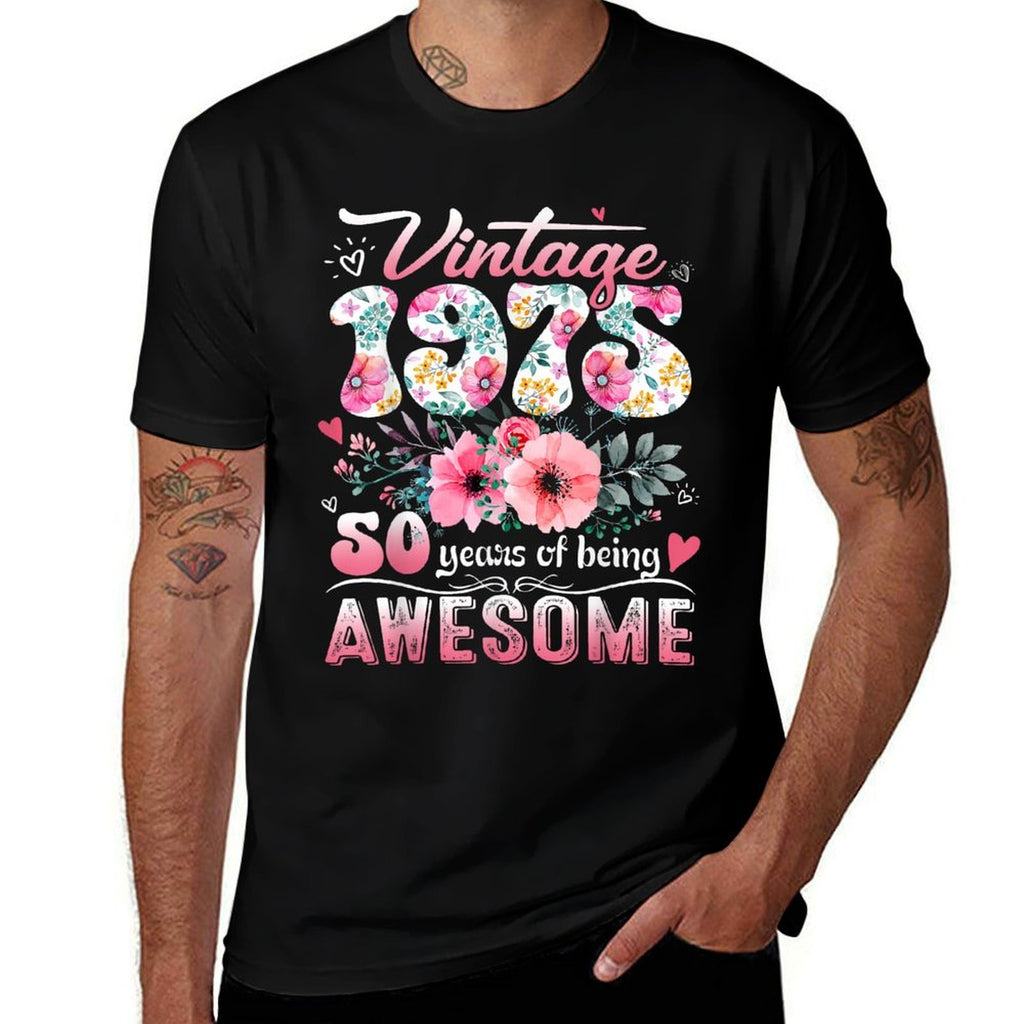 Vintage 1975 Floral 50 Years Old 50th Birthday Party Costume  Durable T-Shirt