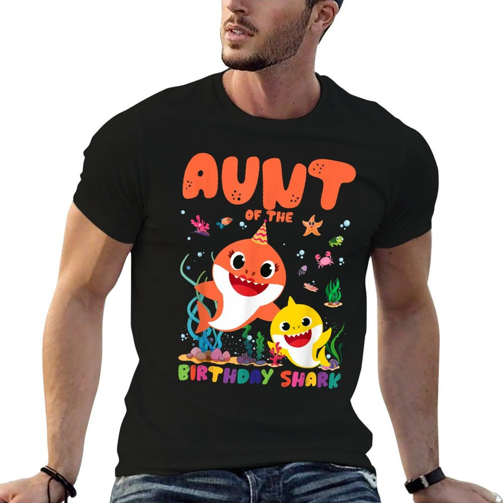 Funny Birthday Boy Girl Aunt Of The Birthday Family Shark  Summer-ready Fabric T-Shirt