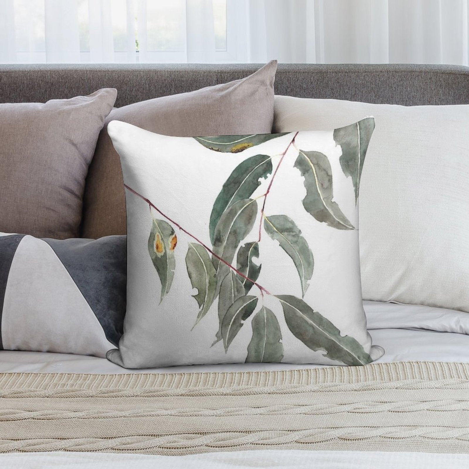 Gum Leaves Watercolour Australian Native Soft Decorative Cover Throw Pillow