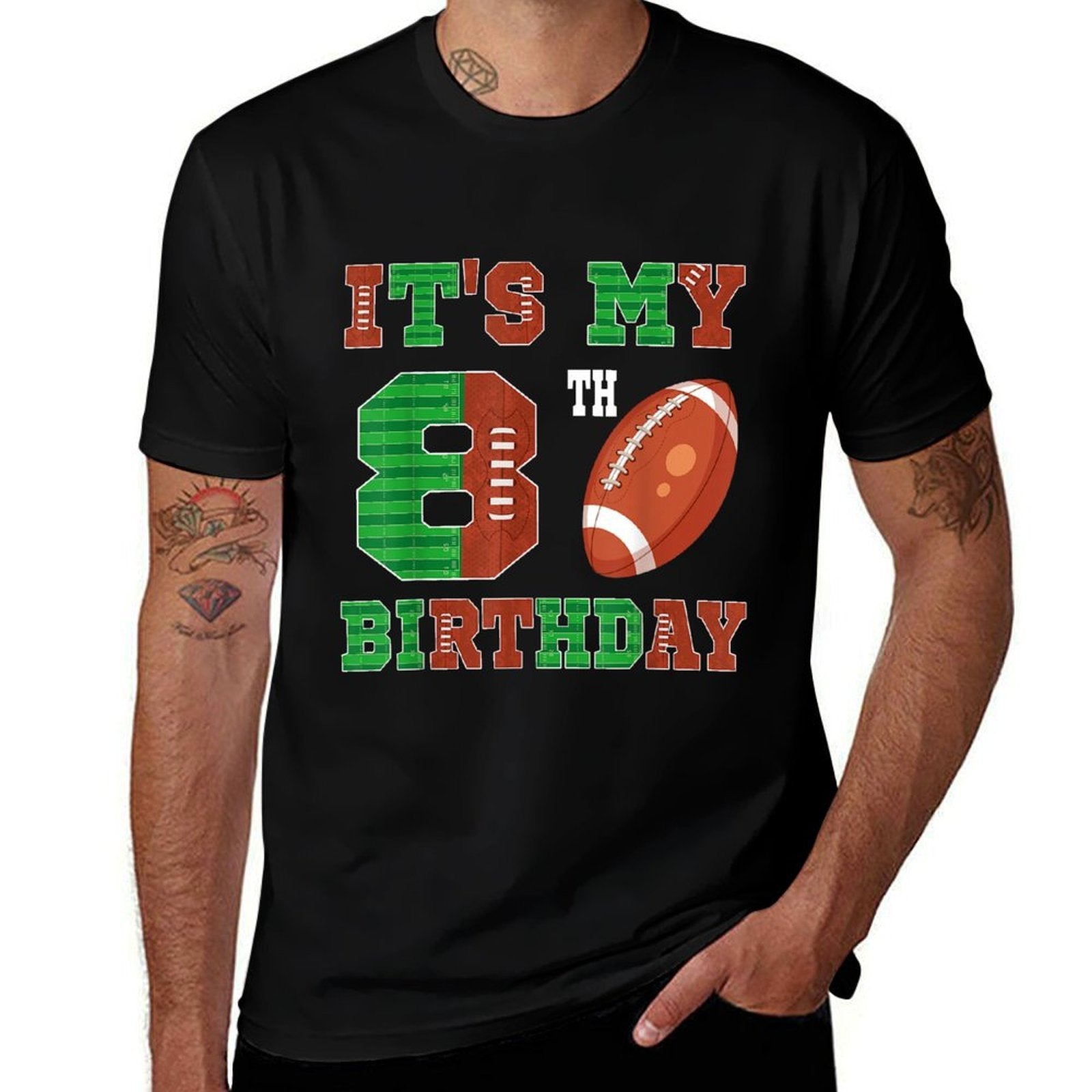 8th Birthday Football Theme 8 Year Old Football Player  Trendy Pattern T-Shirt