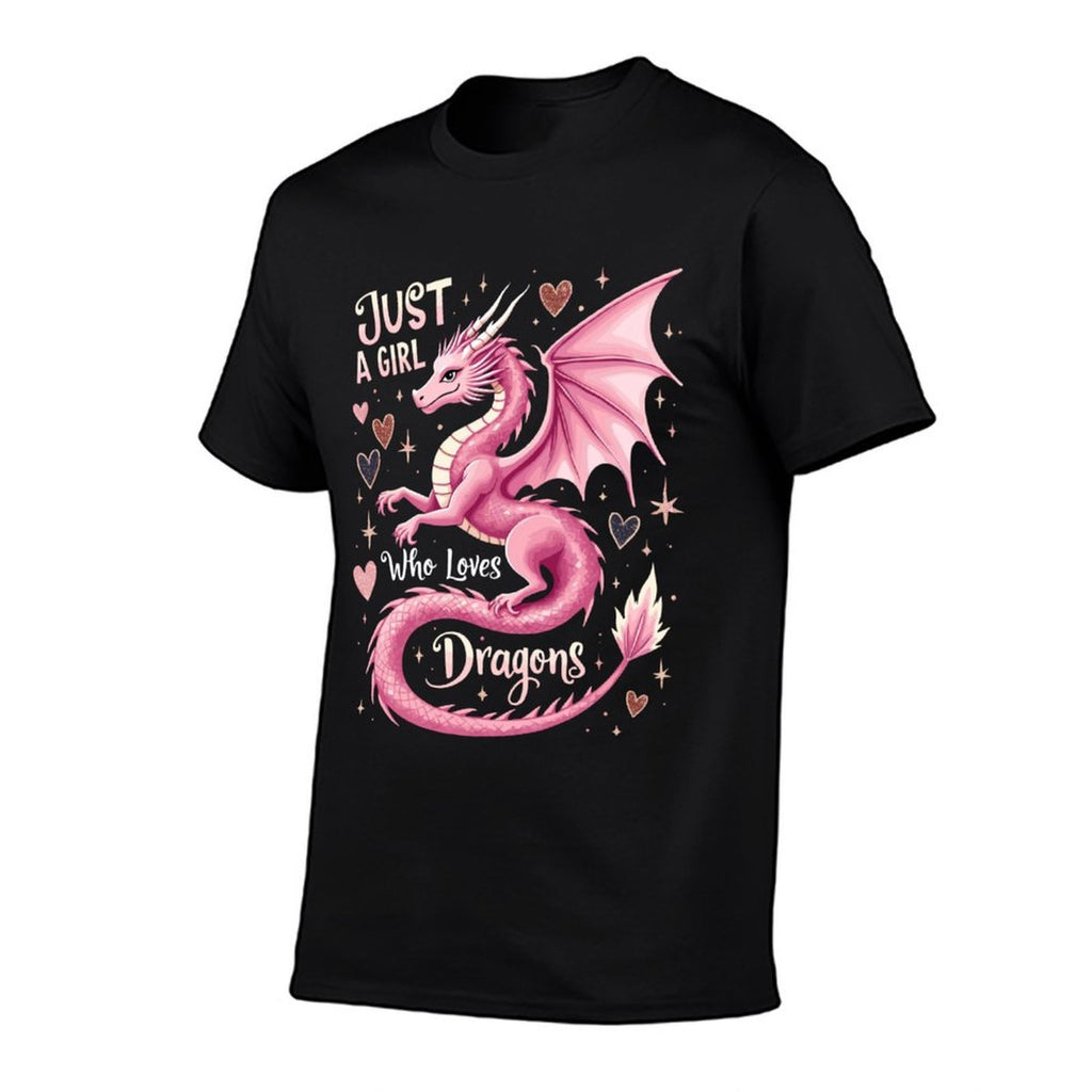 Just A Girl Who Loves Dragons, Pink Dragon Design  Summer-ready Fabric T-Shirt