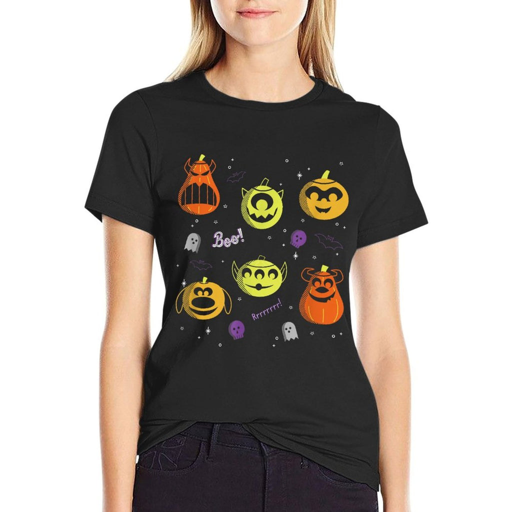 Disney Pixar Multi Franchise Halloween Spooky Pumpkin Heads  Heathered Texture T-Shirt