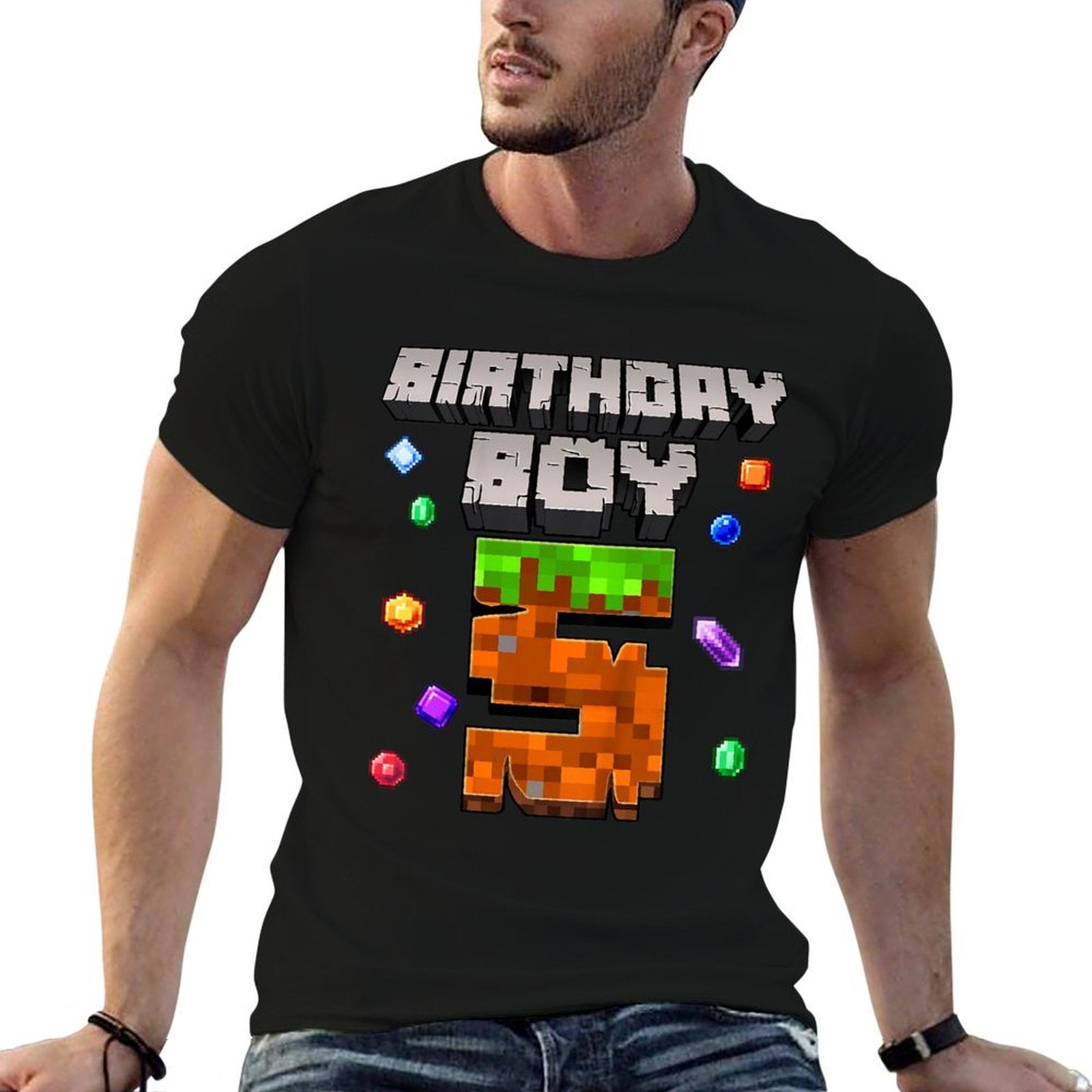 Kids 5th Birthday Boy 5 Video Gamer Pixel Number Five Bday Party  Fade-proof Color T-Shirt