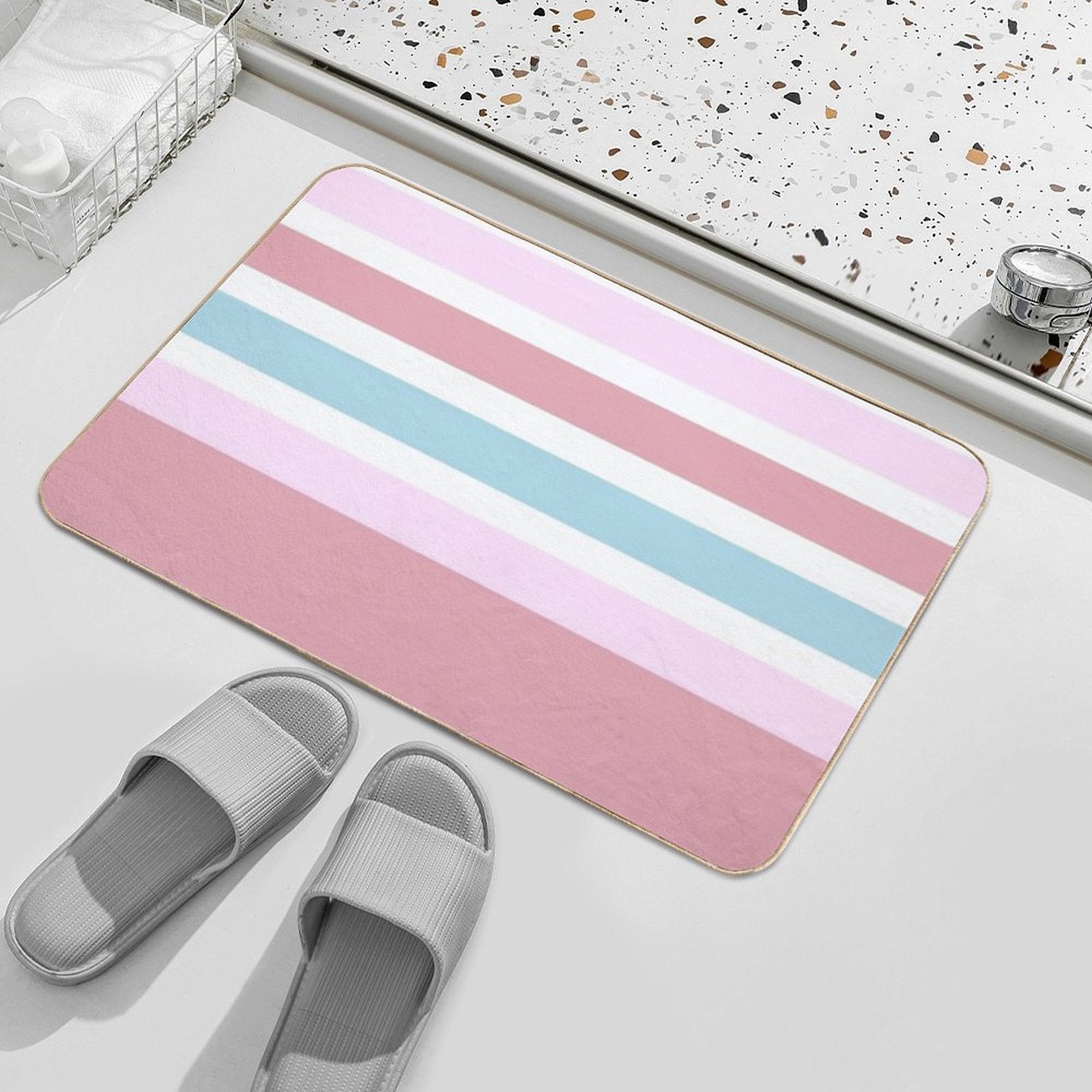Strawberry And Blue Gum Stripes  Slip-Resistant Bath Mat