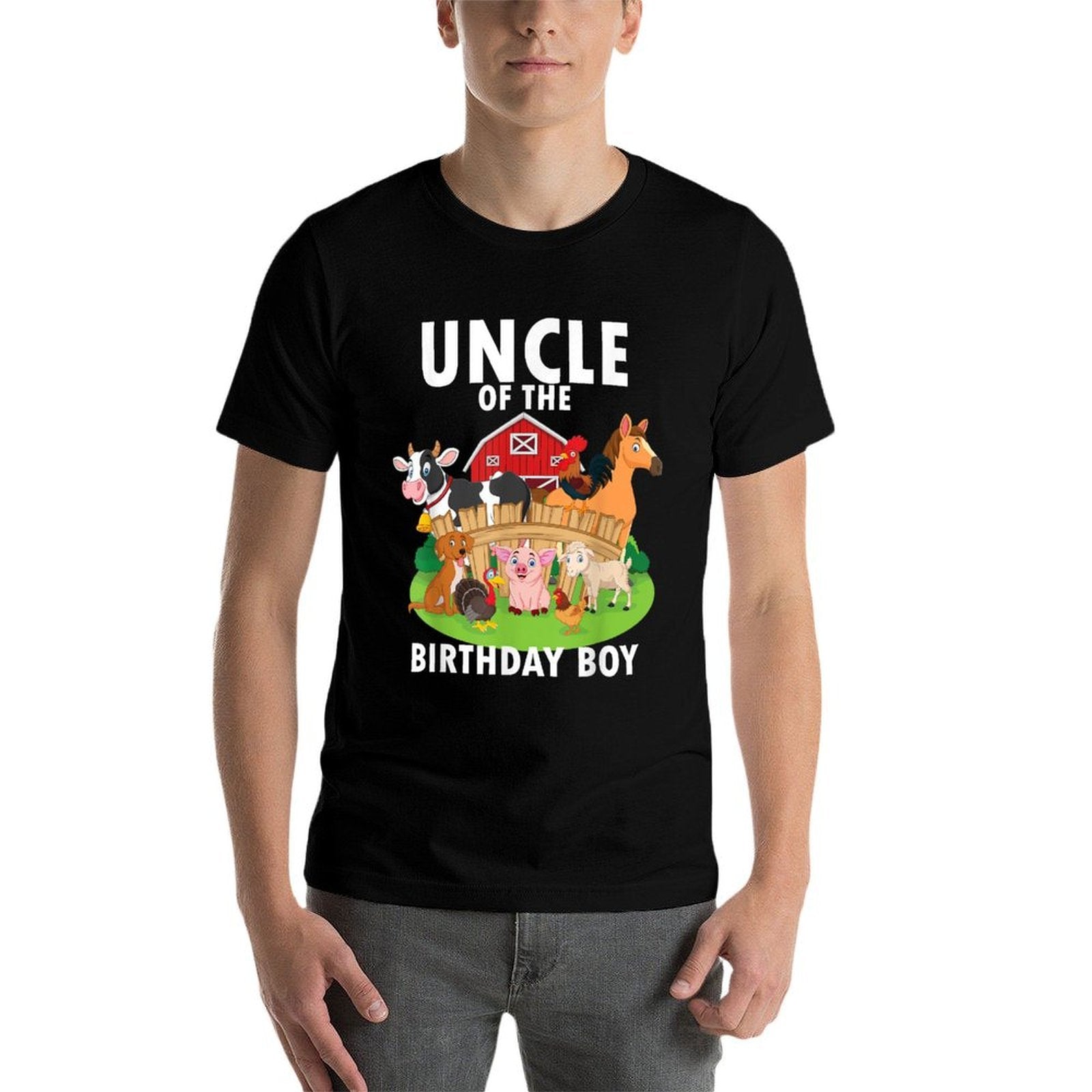 Uncle Of The Birthday Boy Farm Animals Matching Farm Theme  Heathered Texture T-Shirt