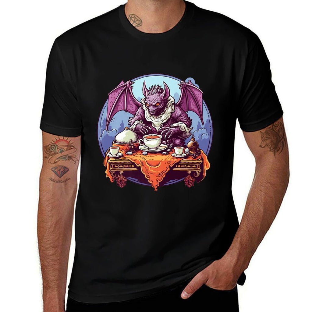 Halloween Gargoyle Tea Mystic Twilight Vampire Premium  Ribbed Collar T-Shirt