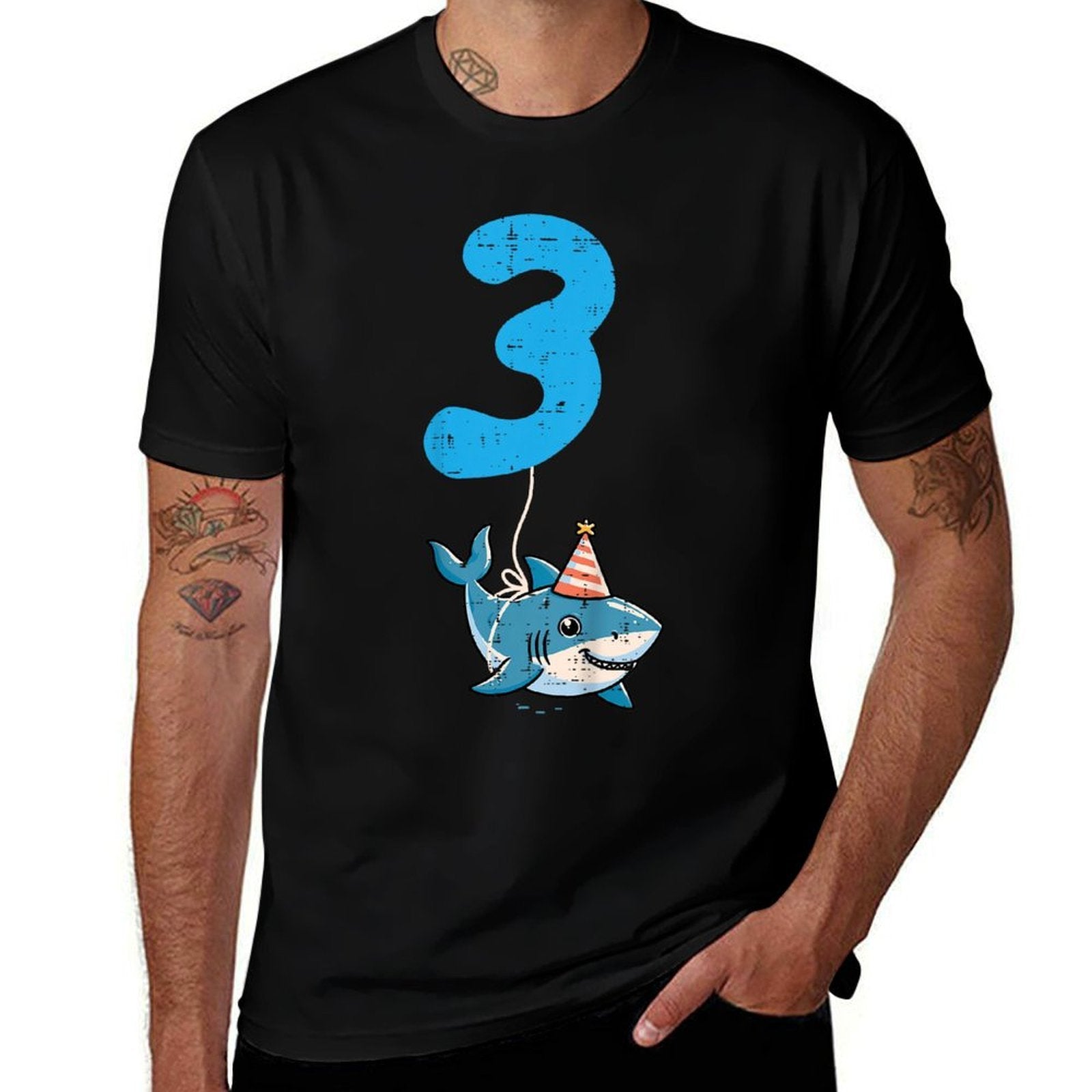 Kids 3rd Birthday Shark 3 Hat Three Year Old Bday Boys Girls Kids  Stretchy T-Shirt