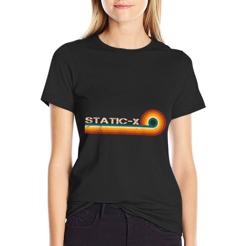 Static X Retro Stripes Musician Vintage  Ribbed Collar T-Shirt