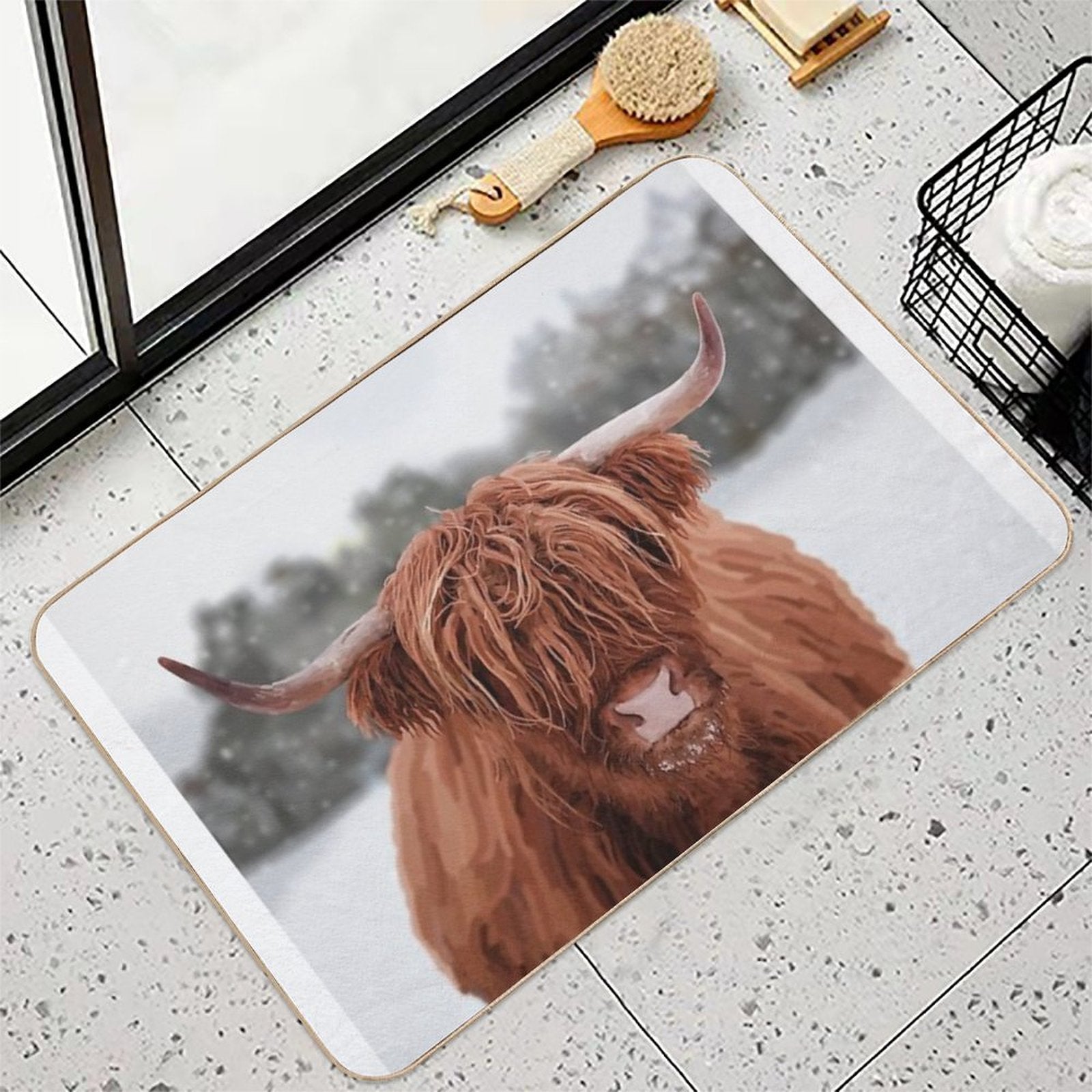 Highland Cow Snow Scene  Toxin-Free Bath Mat