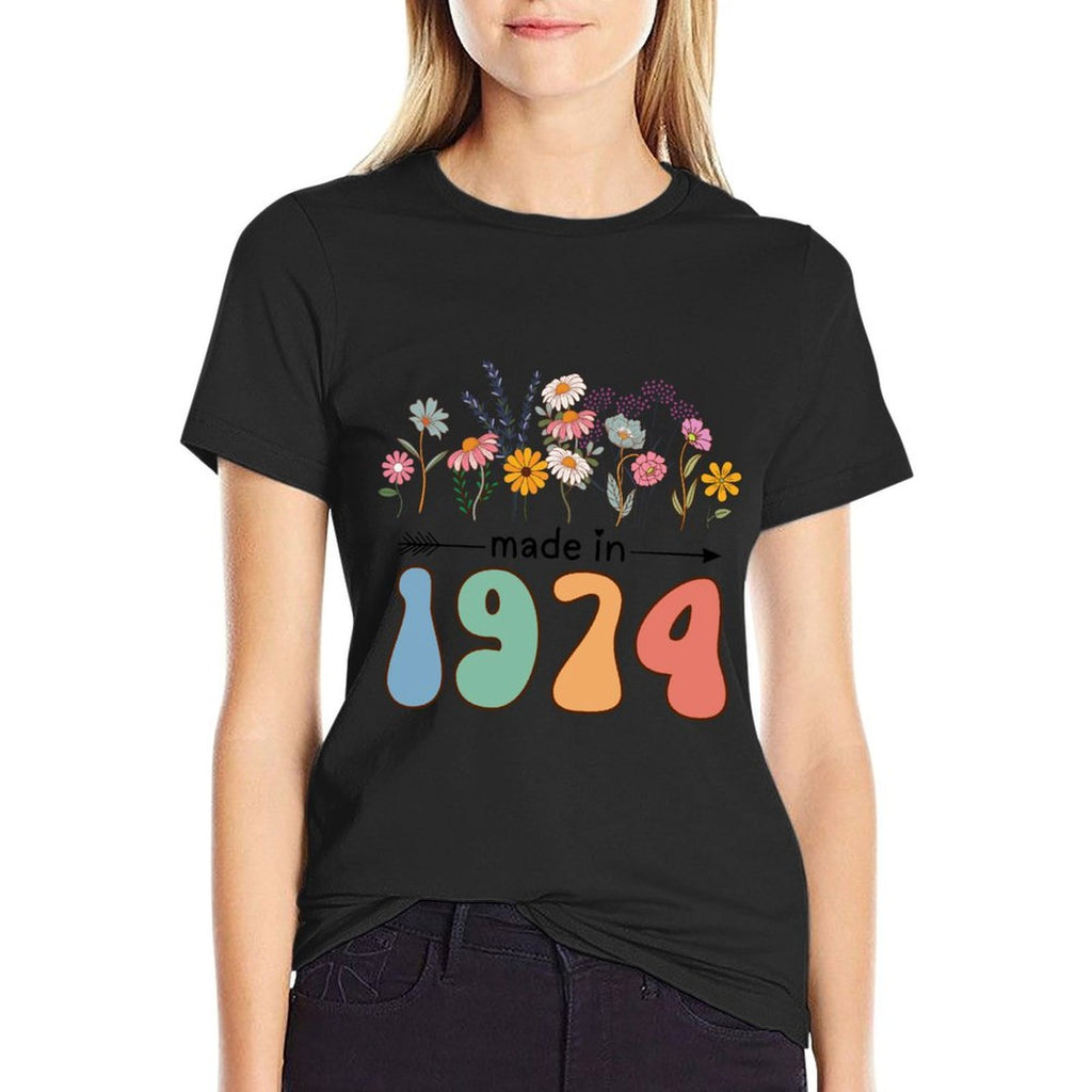 Vintage 50 Years Old Made in 1974 Wildflowers 50th Birthday  Polyester Blend T-Shirt