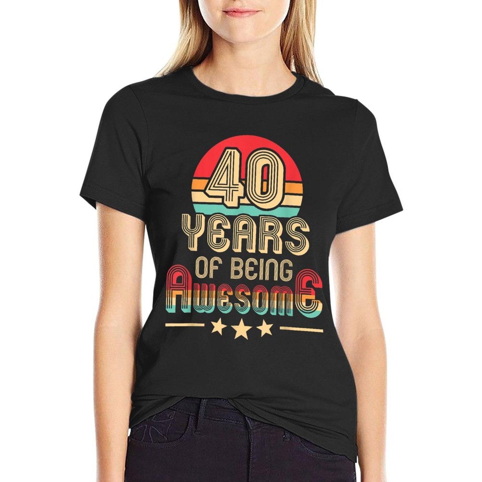 40 Years Of Being Awesome 40 Years Old 40th Birthday Retro  Ribbed Collar T-Shirt