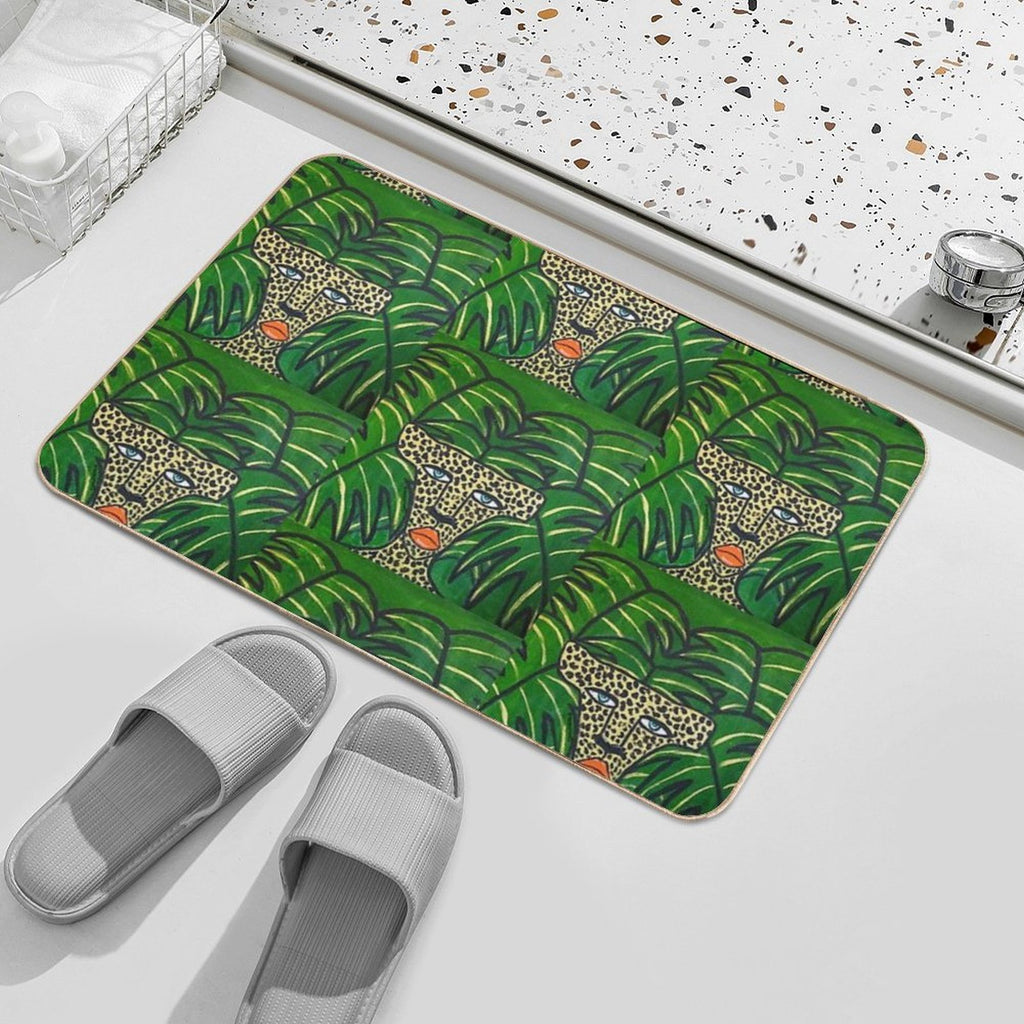 Cheetah On Green Leaves  Pet-Safe Bath Mat