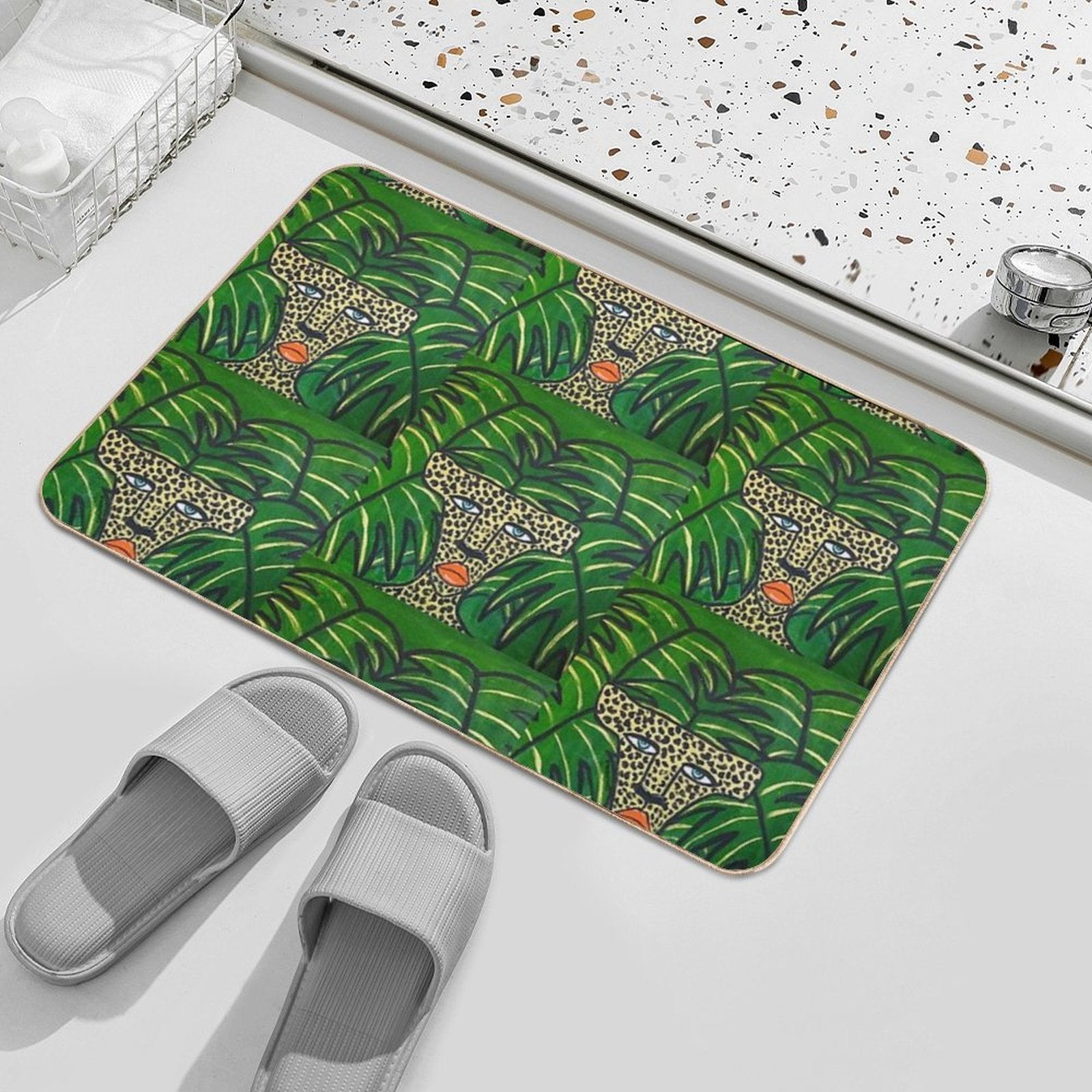 Cheetah On Green Leaves  Pet-Safe Bath Mat