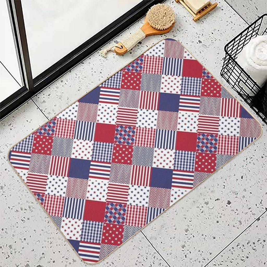 USA Americana Diagonal Red White & Blue Quilt  Stain-Proof Bath Mat