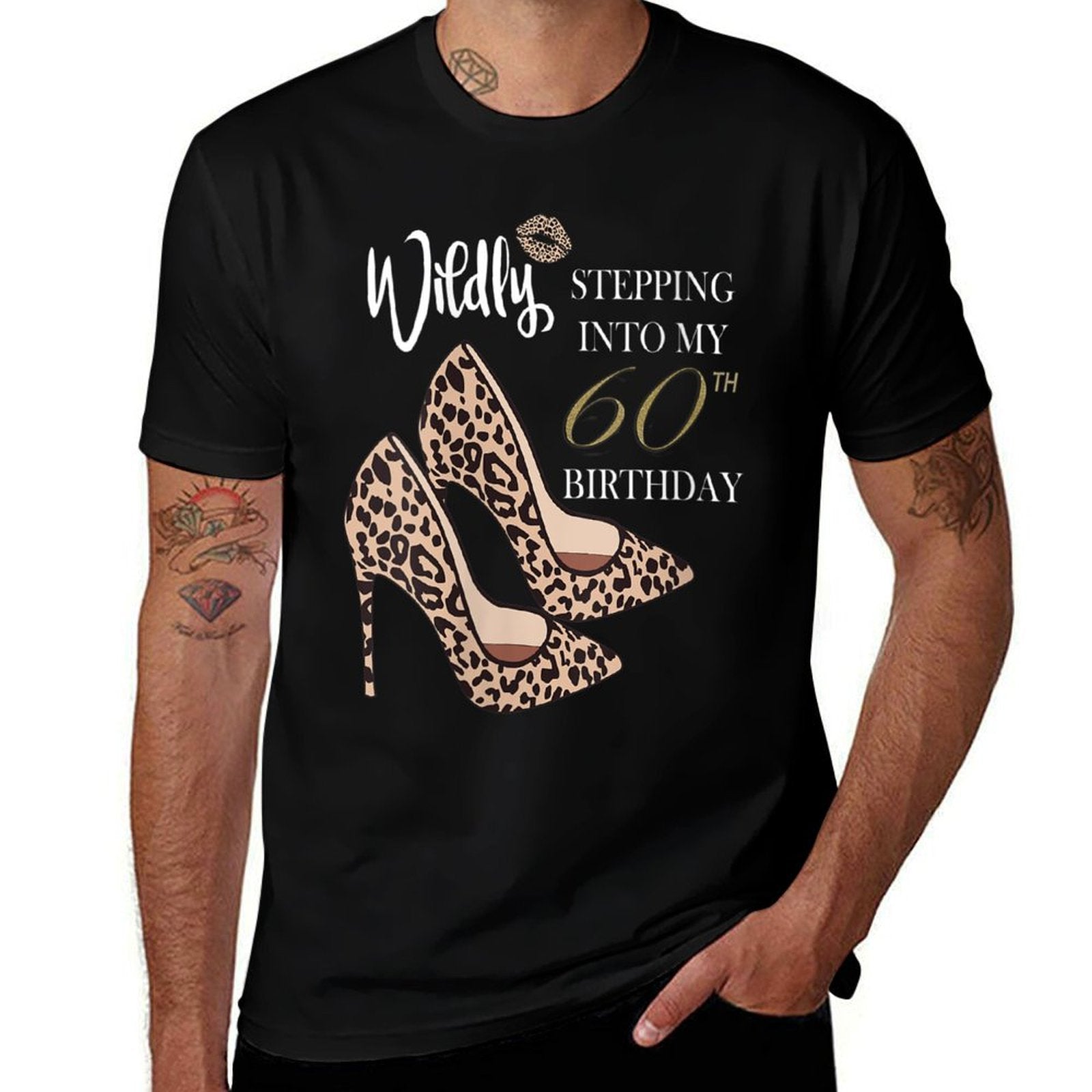 Womens Stepping Into My 60th Birthday Leopard Print Cheetah Heels  High-quality Stitching T-Shirt
