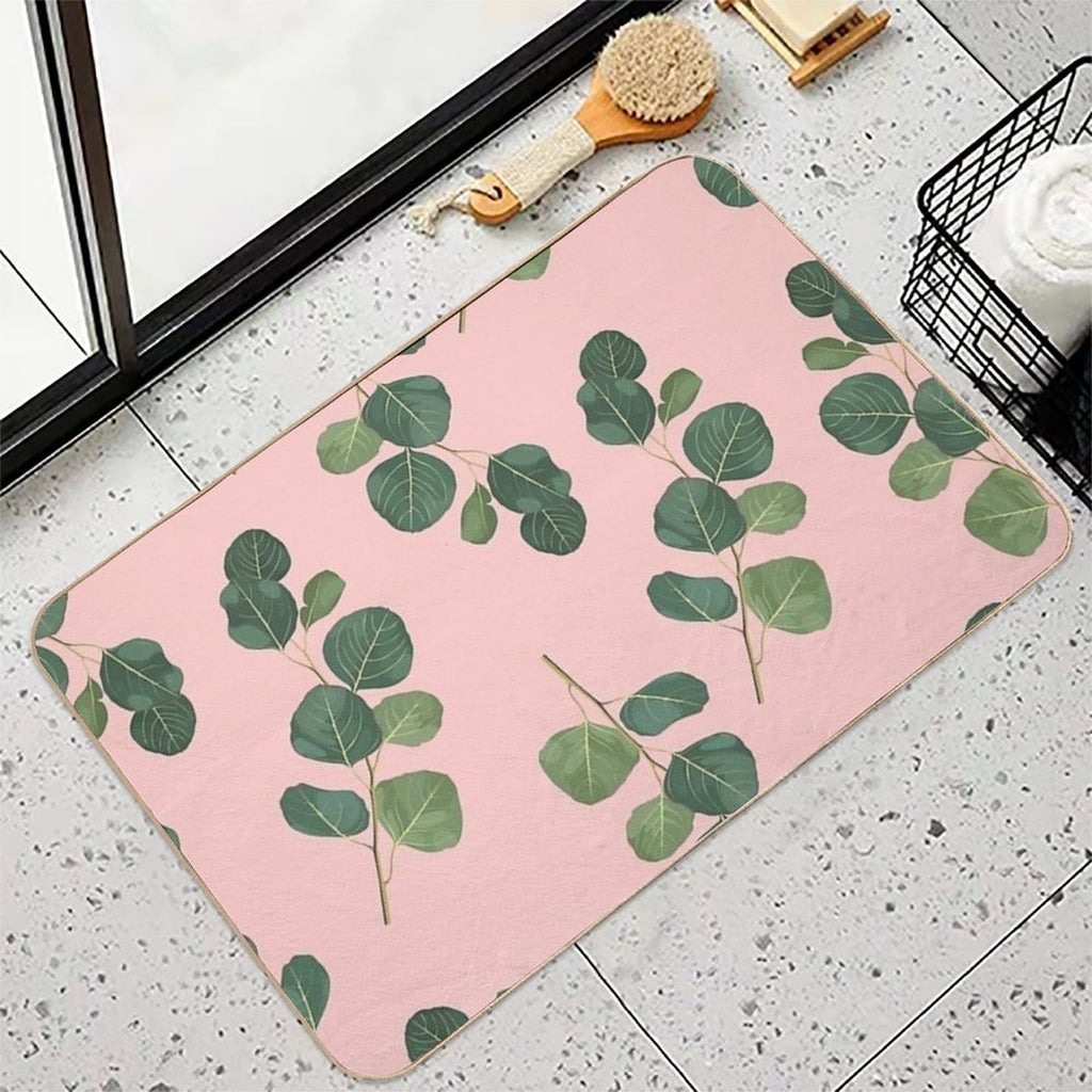 Floral Abstract Seamless Pattern with Eucalyptus Branches.  Repositionable Bath Mat