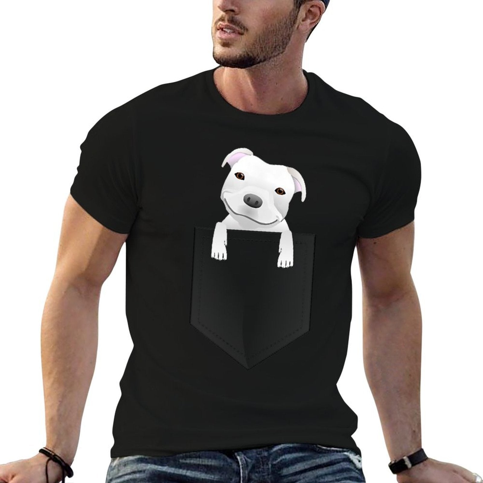 Pocket Pitbull White Puppy Cute  Easy-care T-Shirt