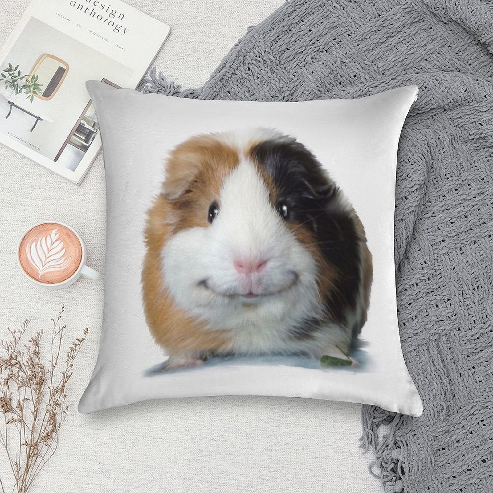 Keep Smiling with Angeelo The Guinea Pig! Soft Warmth Comfort Throw Pillow