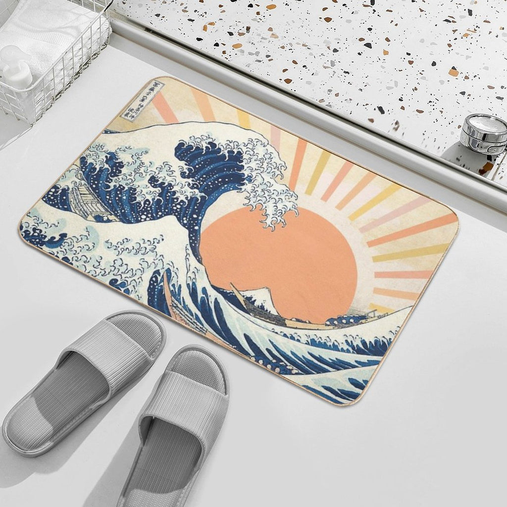 The Great Wave Off Kanagawa Retro Vintage Sunset  Pet-Safe Bath Mat