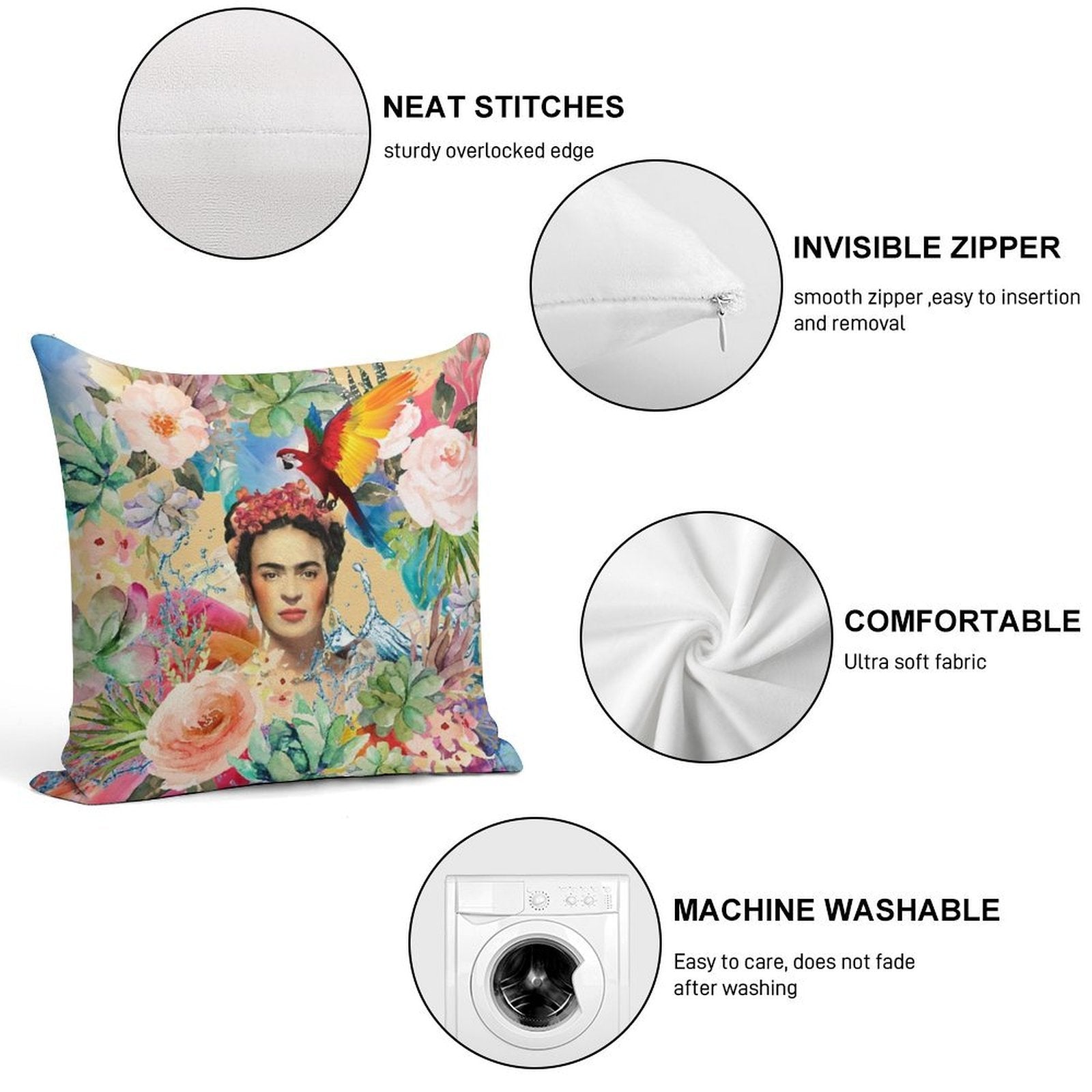 Frida Kahlo Soft Skin-Friendly Throw Pillow