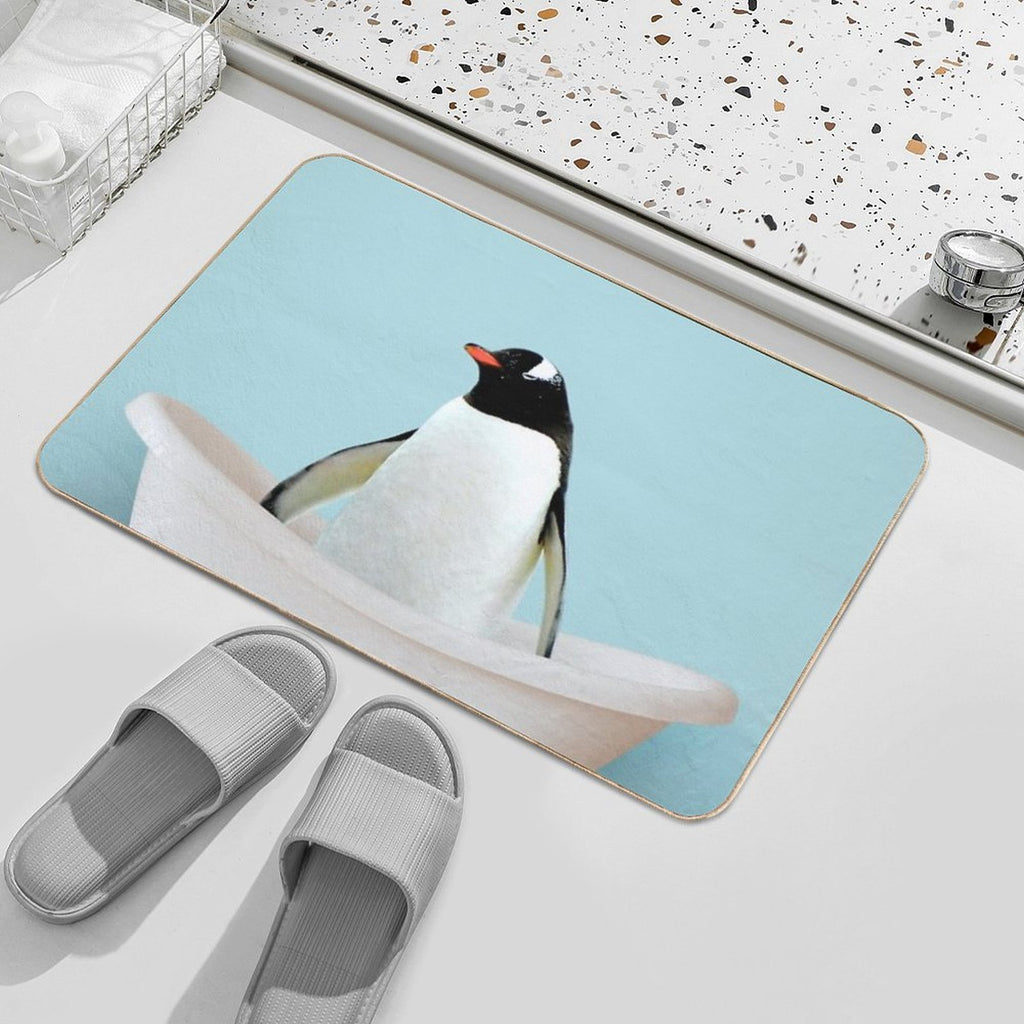 Playing Penguin in Bathtub  Fade-Resistant Bath Mat