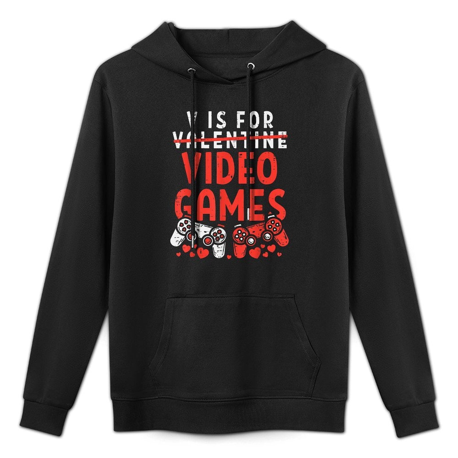 V Is For Video Games Funny Valentines Gamer Boy Men Kids Pilling-Resistant Hoodie
