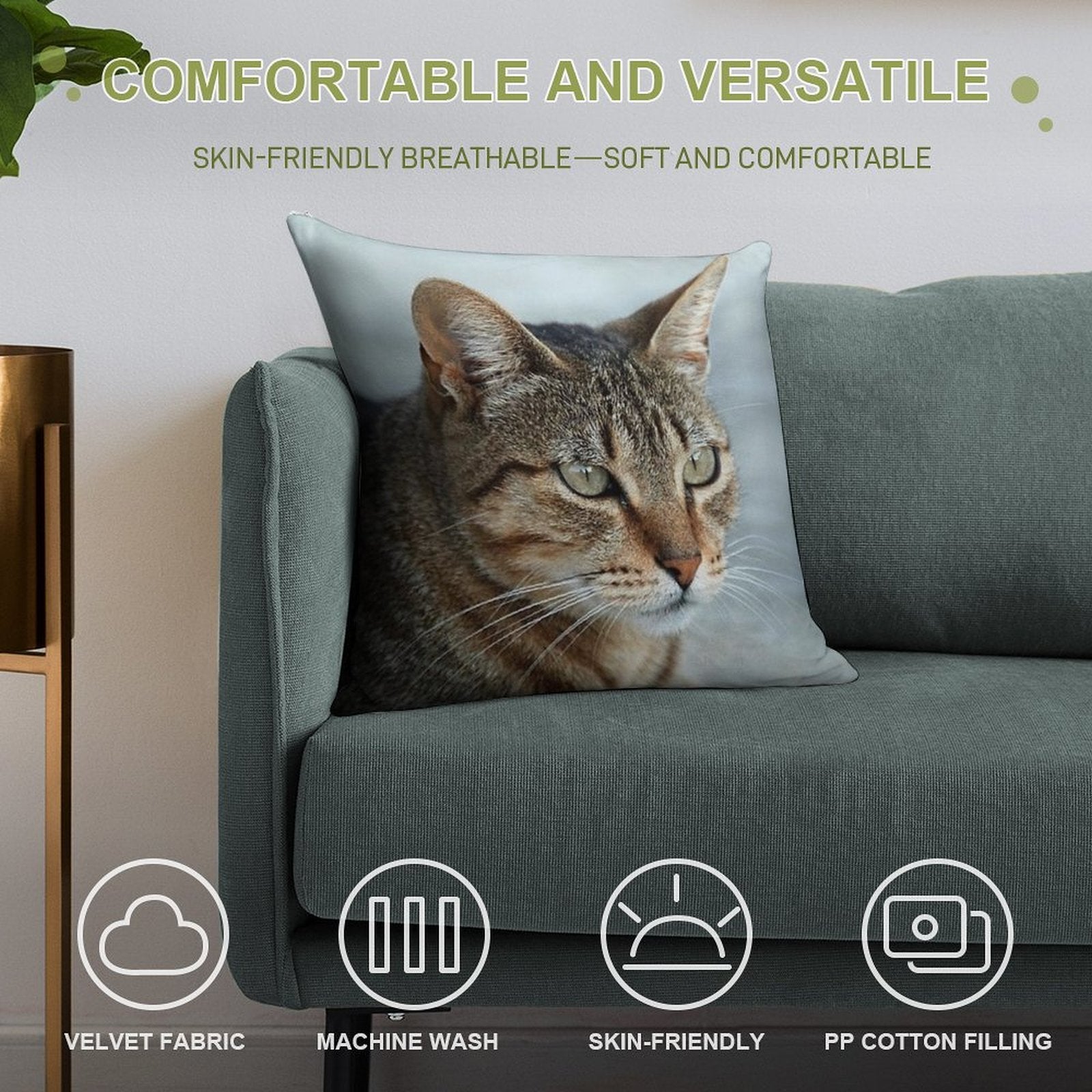 Stunning Tabby Cat CloseUp Photo Portrait Soft Bedroom Essential Throw Pillow