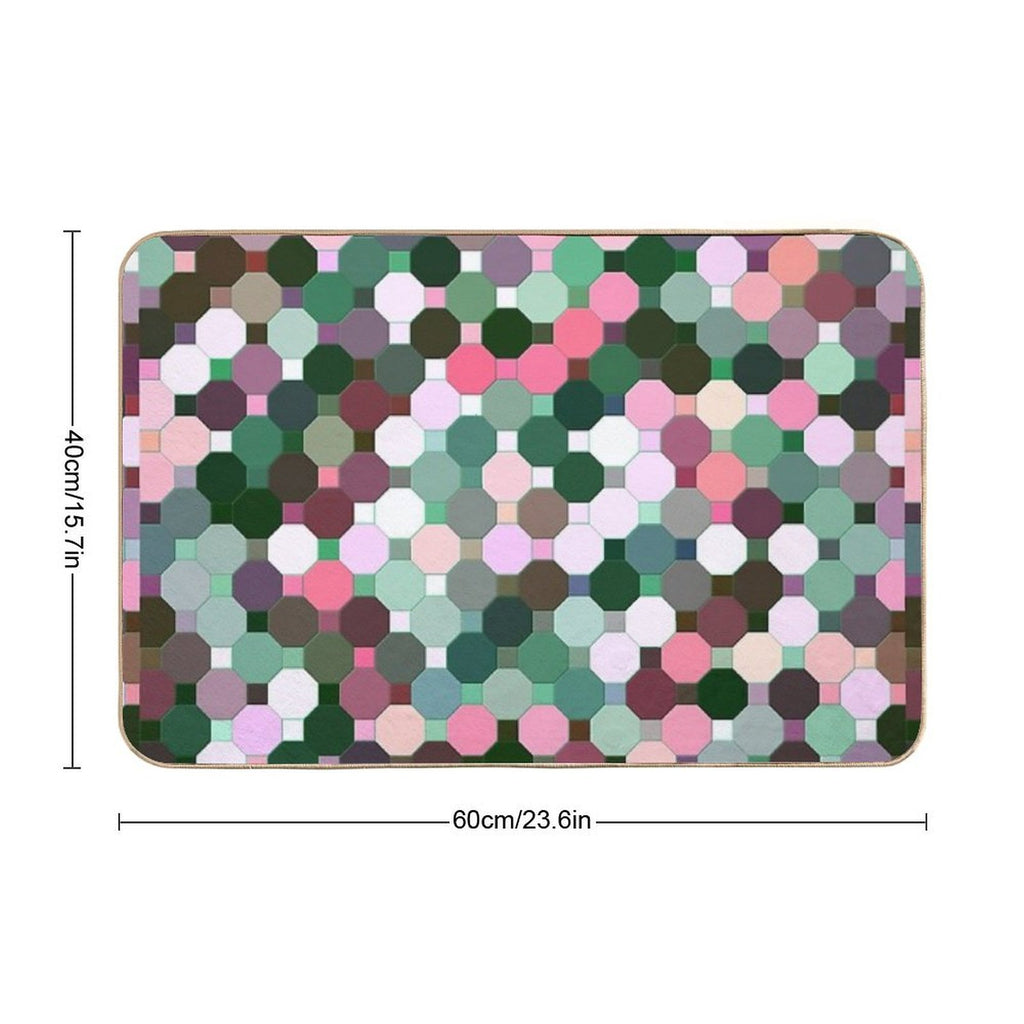 Abstract Green, Pink, Purple And White Octagons  Rapid-Drying Bath Mat