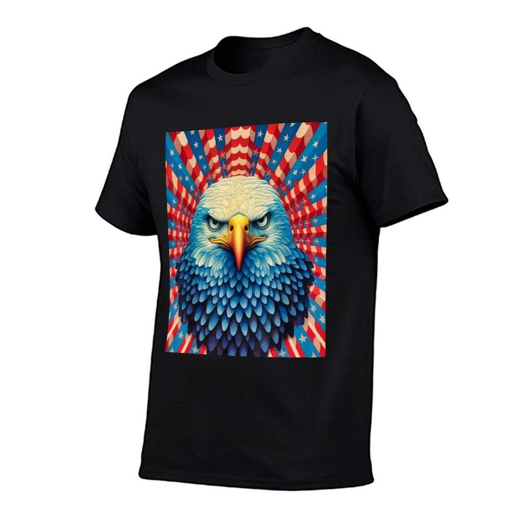 USA America Fourth of July Op Art Bald Eagle July 4th  High-quality Stitching T-Shirt