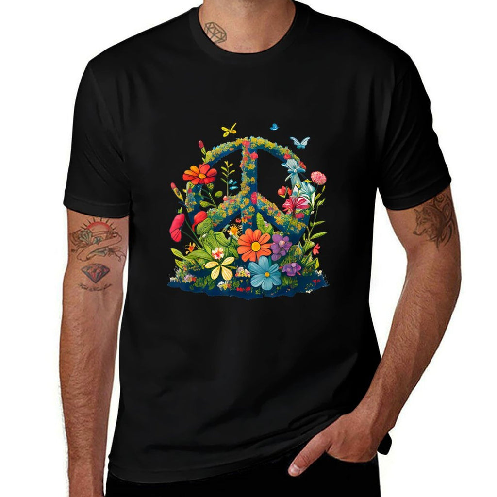 Peace Sign with Flowers And Butterflies, Peace  Easy-care T-Shirt