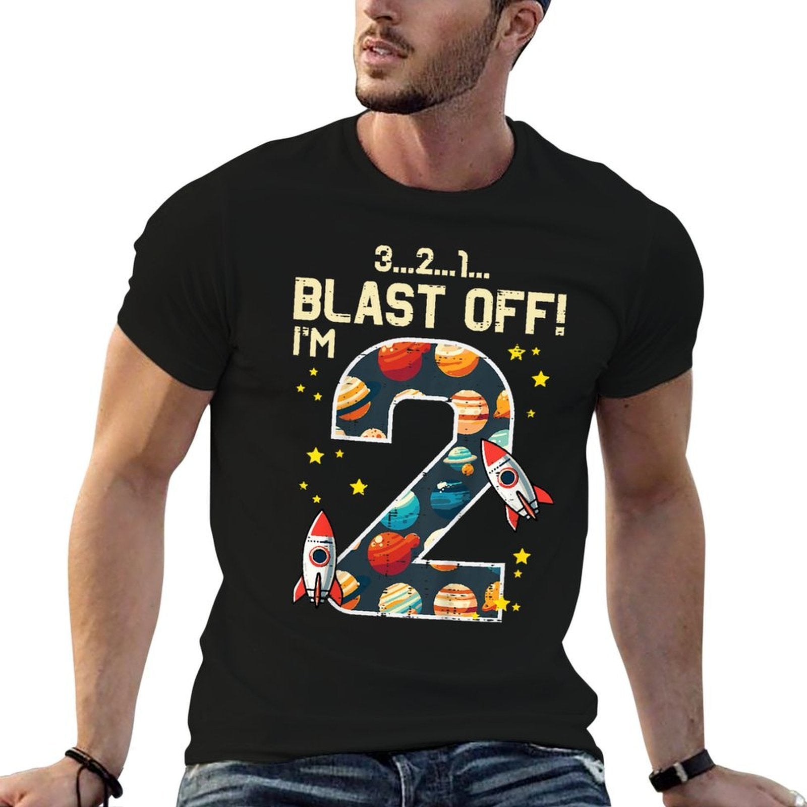 Kids 2nd Birthday Rocket Space Bday Blast Off Im 2 Boys Girls Kid  Classic T-Shirt