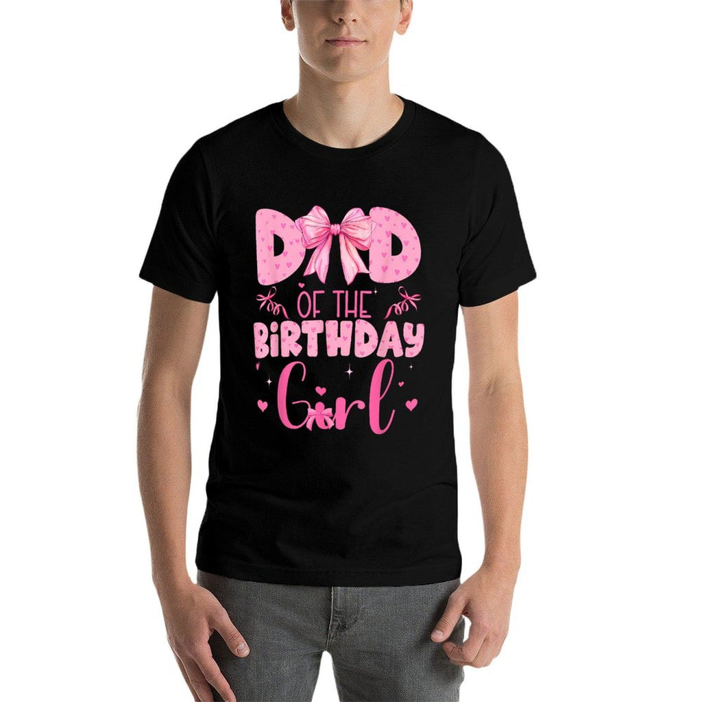 Dad Of The Birthday Girl Family Pink Coquette Bow  Breathable T-Shirt
