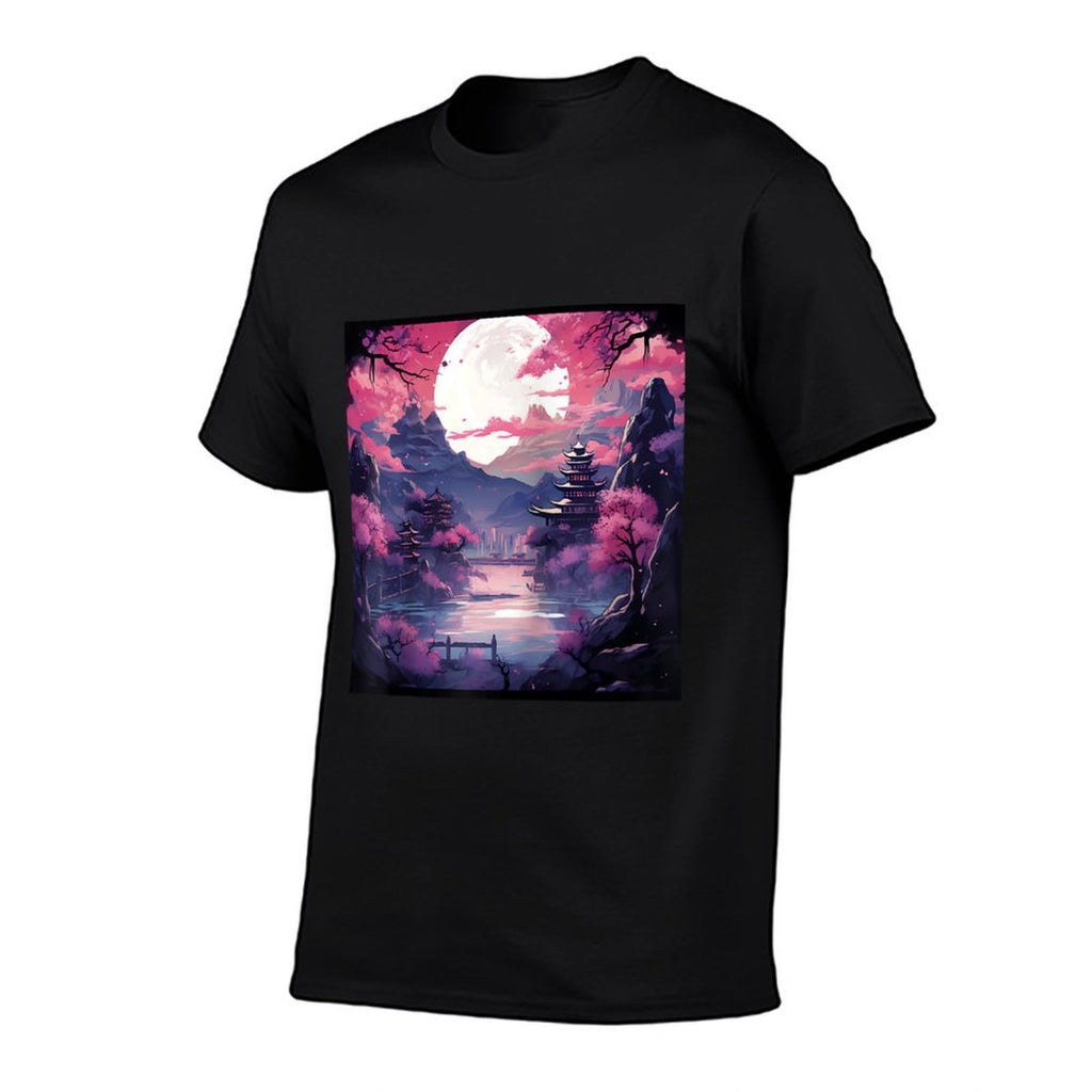 Eternal Twilight Japanese Castle & Sakura Anime Raglan Baseball  Easy-care T-Shirt