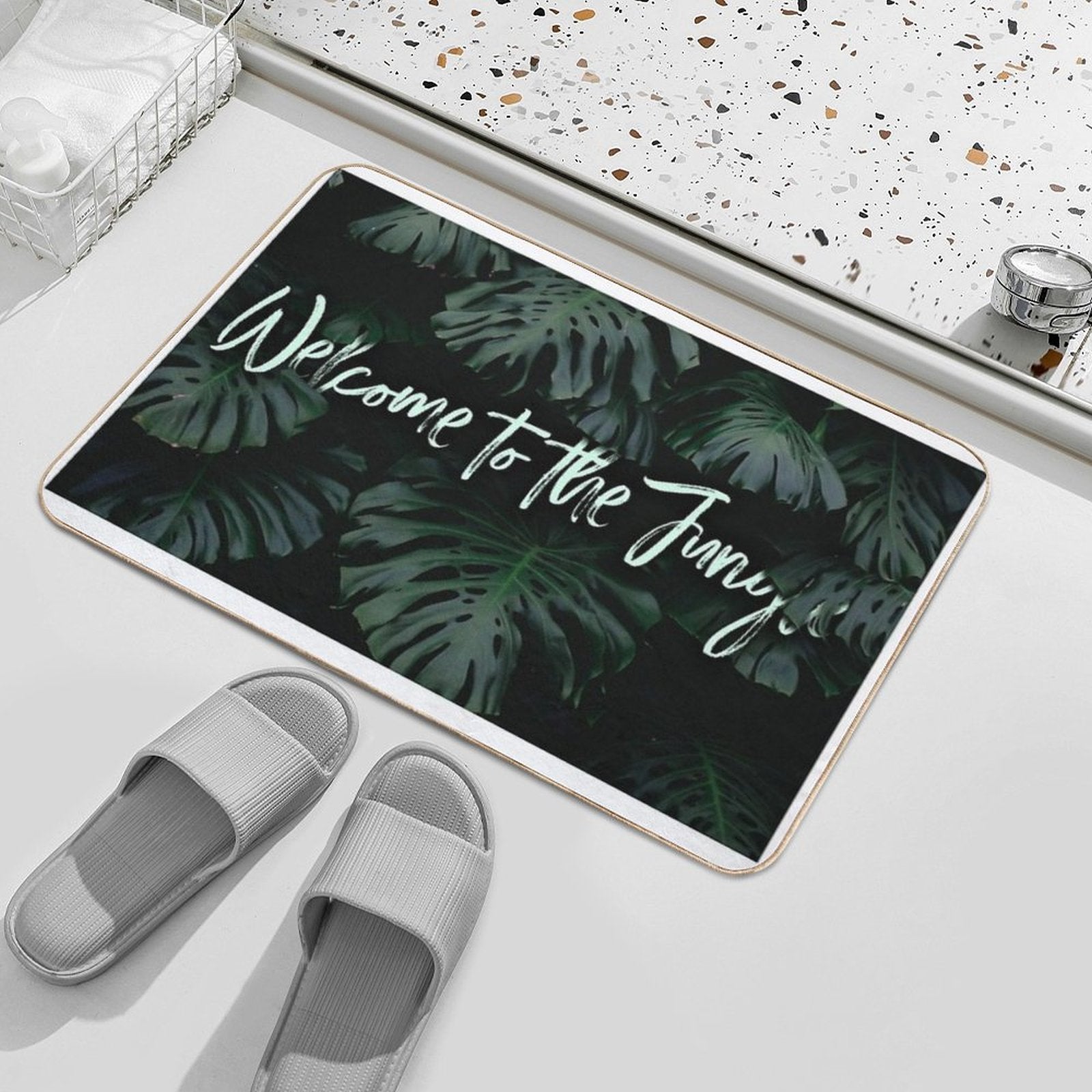 Welcome to The Jungle  Tropical Digital Collage  Repositionable Bath Mat