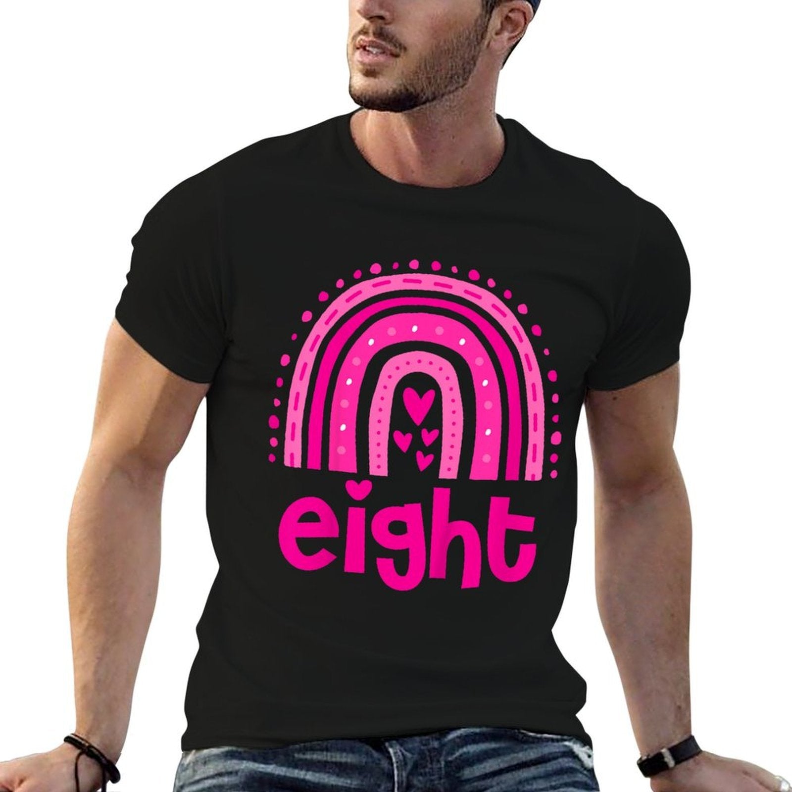 Kids Girl's Birthday Eight 8 Years Old 8th Birthday Pink Rainbow  Tagless Design T-Shirt