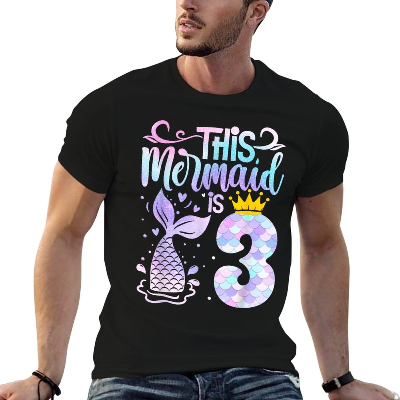 Mermaid 3rd Birthday 3 Year Old Girl Three Yrs Happy Bday  Slim-fit Cut T-Shirt