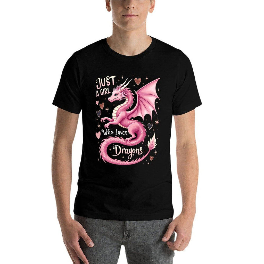 Just A Girl Who Loves Dragons, Pink Dragon Design  Summer-ready Fabric T-Shirt