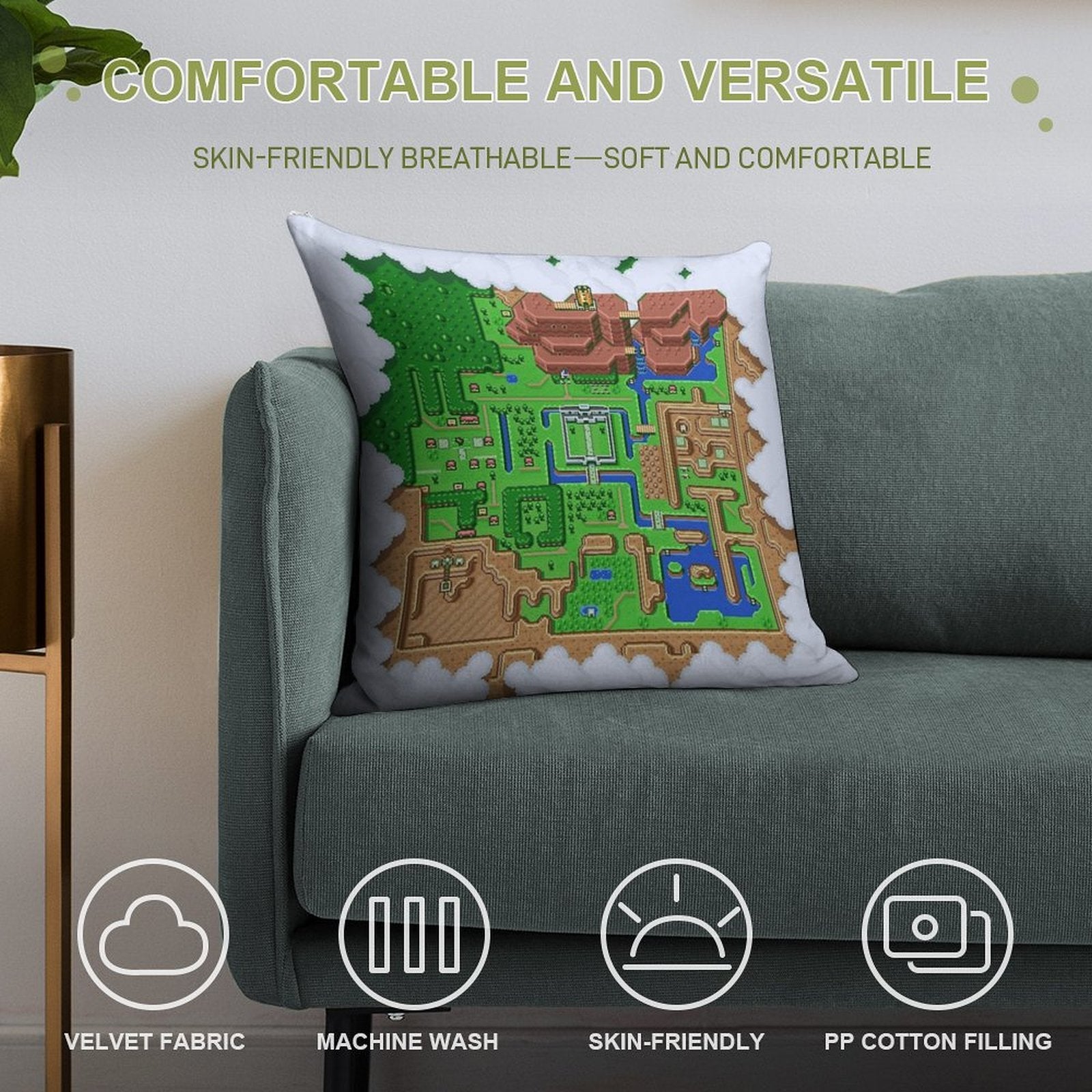 LttP World Map Soft High-Density Material Throw Pillow