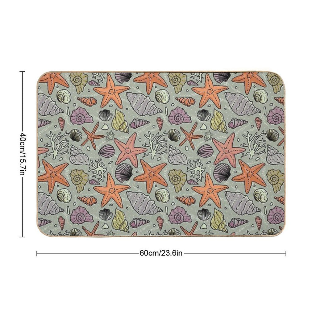 Seashells And Starfish in The Sea Pattern  Fade-Resistant Bath Mat